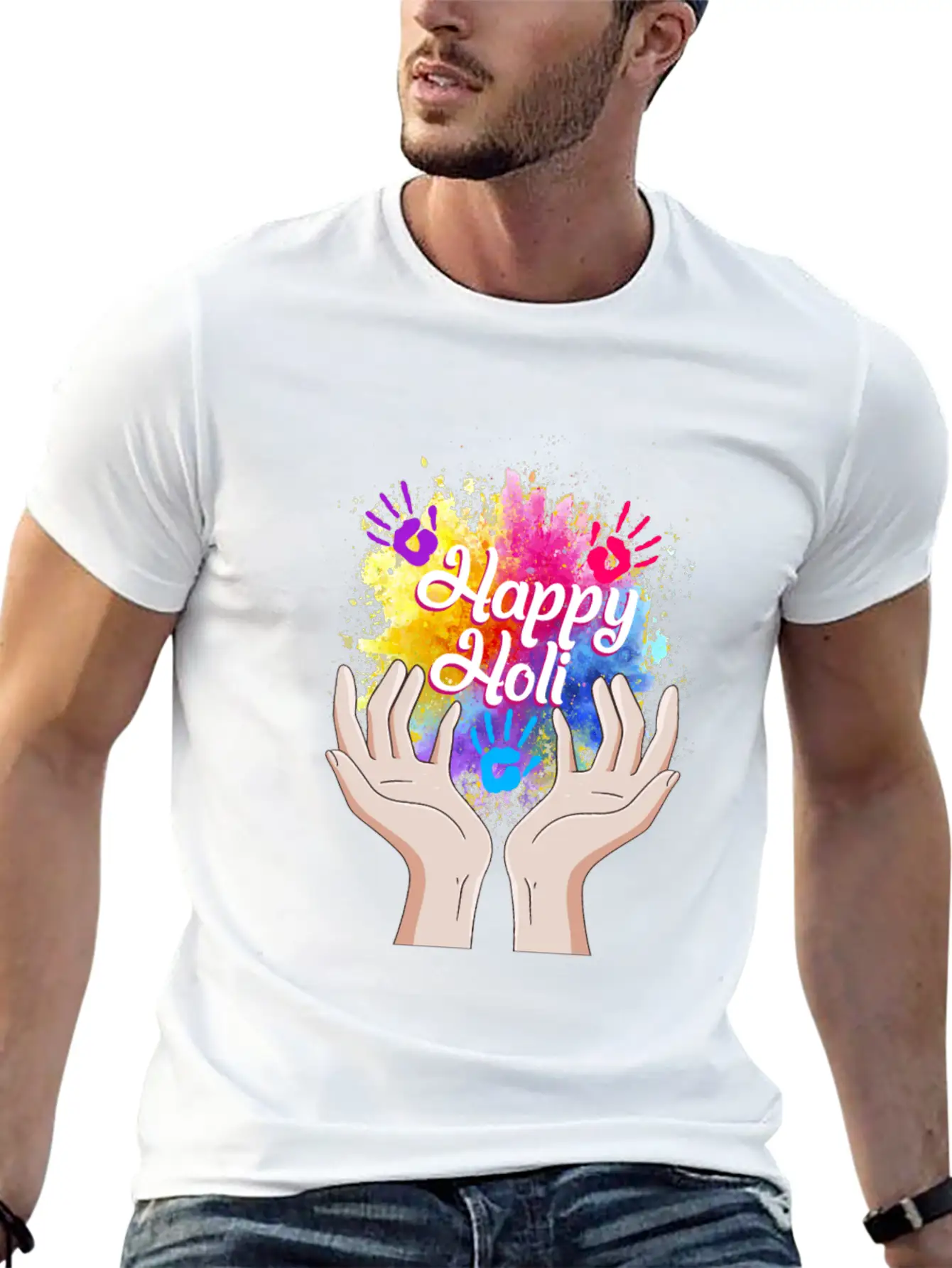 Happy Holi Festival Shirt, Happy Holi Hands Tee, Unisex Short Sleeve Soft Cotton T-Shirt – Casual Everyday Wear