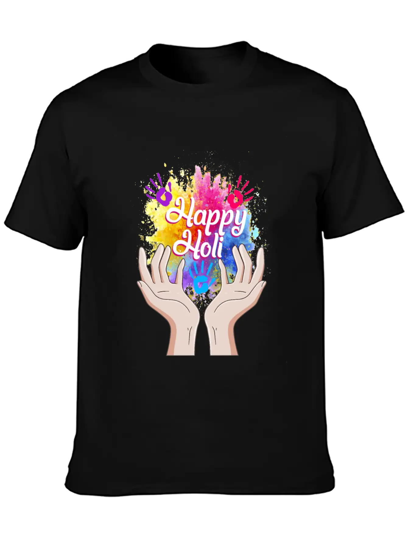 Happy Holi Festival Shirt, Happy Holi Hands Tee, Unisex Short Sleeve Soft Cotton T-Shirt – Casual Everyday Wear