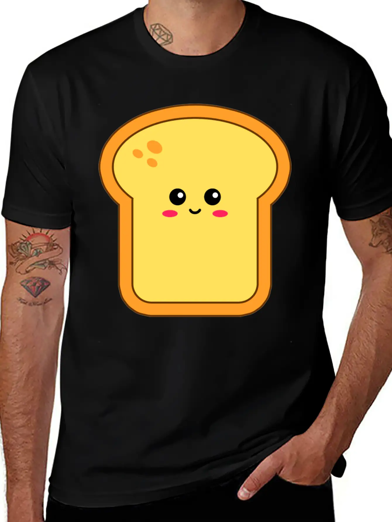 Happy Kawaii Bread Comfortable Minimalist Graphic Tee – Summer Style Essential