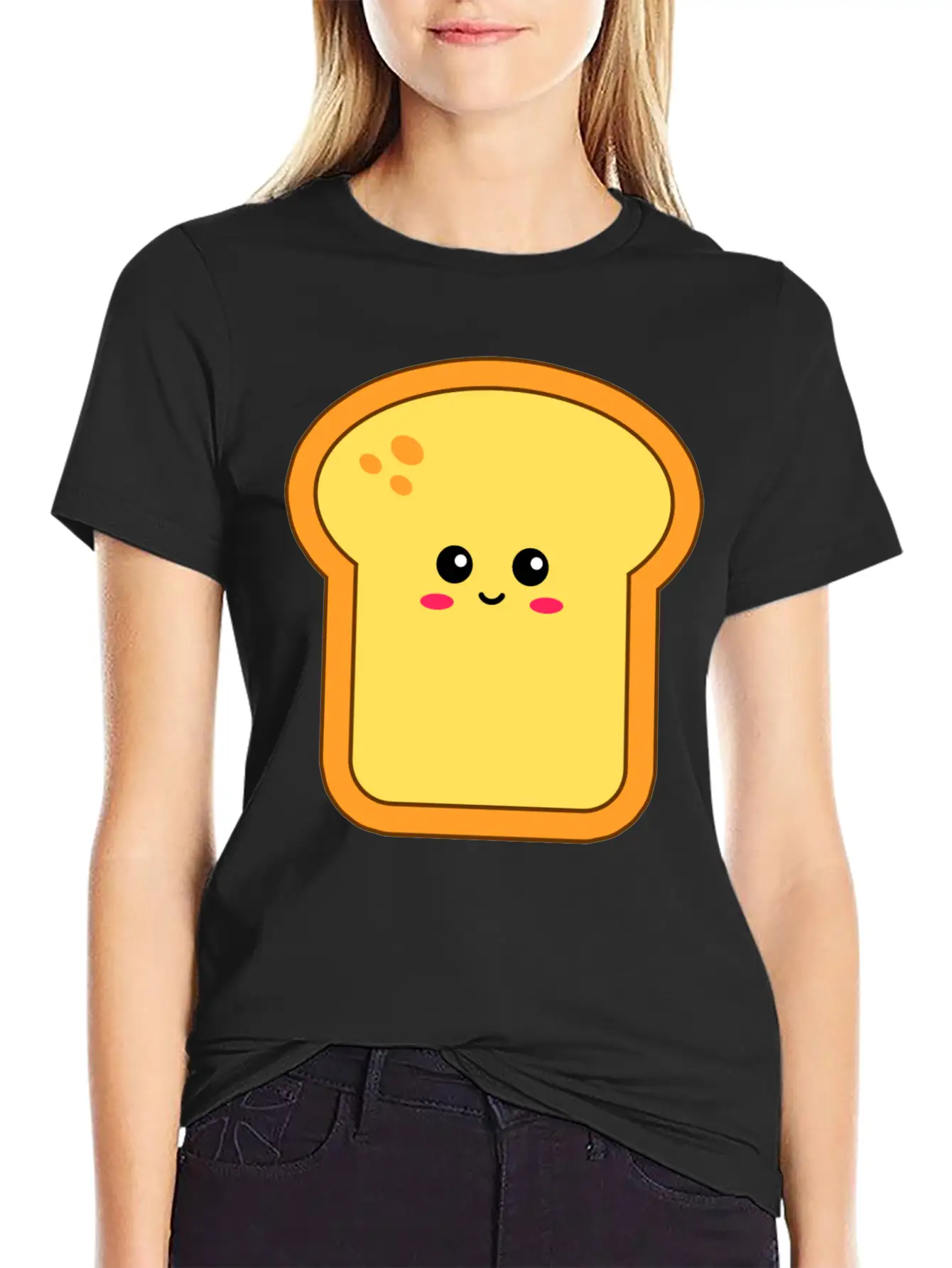 Happy Kawaii Bread Comfortable Minimalist Graphic Tee – Summer Style Essential