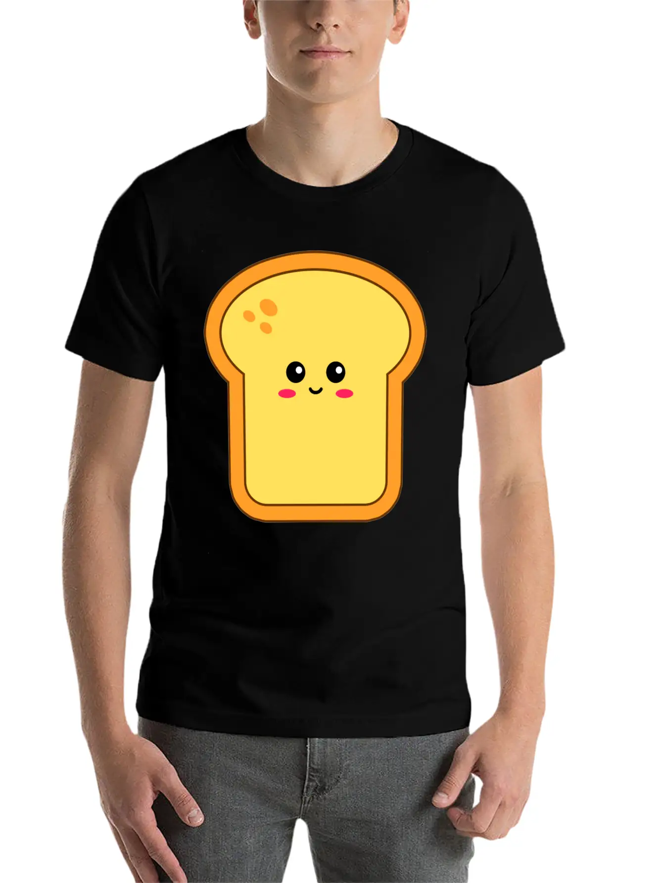 Happy Kawaii Bread Comfortable Minimalist Graphic Tee – Summer Style Essential