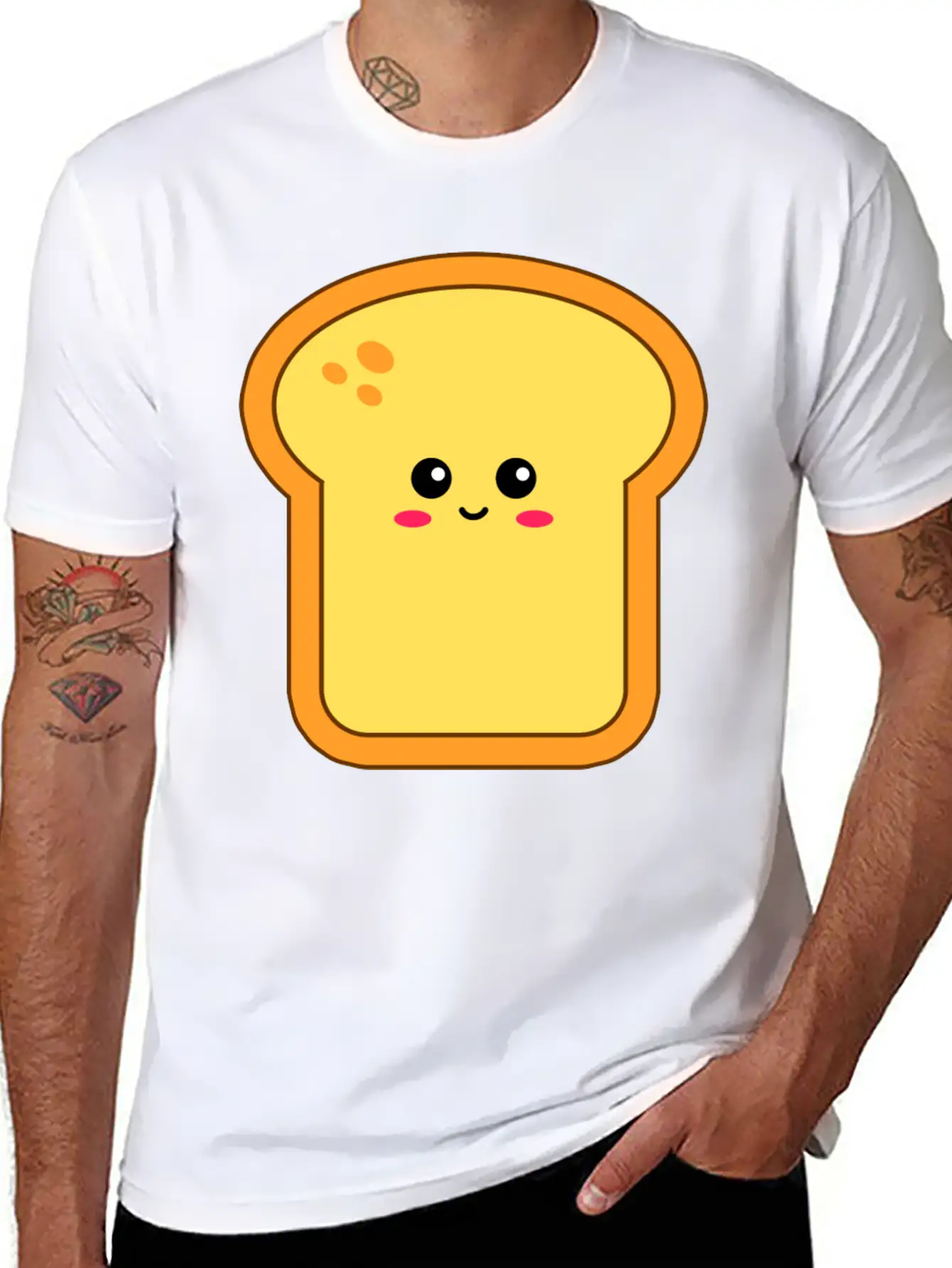 Happy Kawaii Bread Comfortable Minimalist Graphic Tee – Summer Style Essential