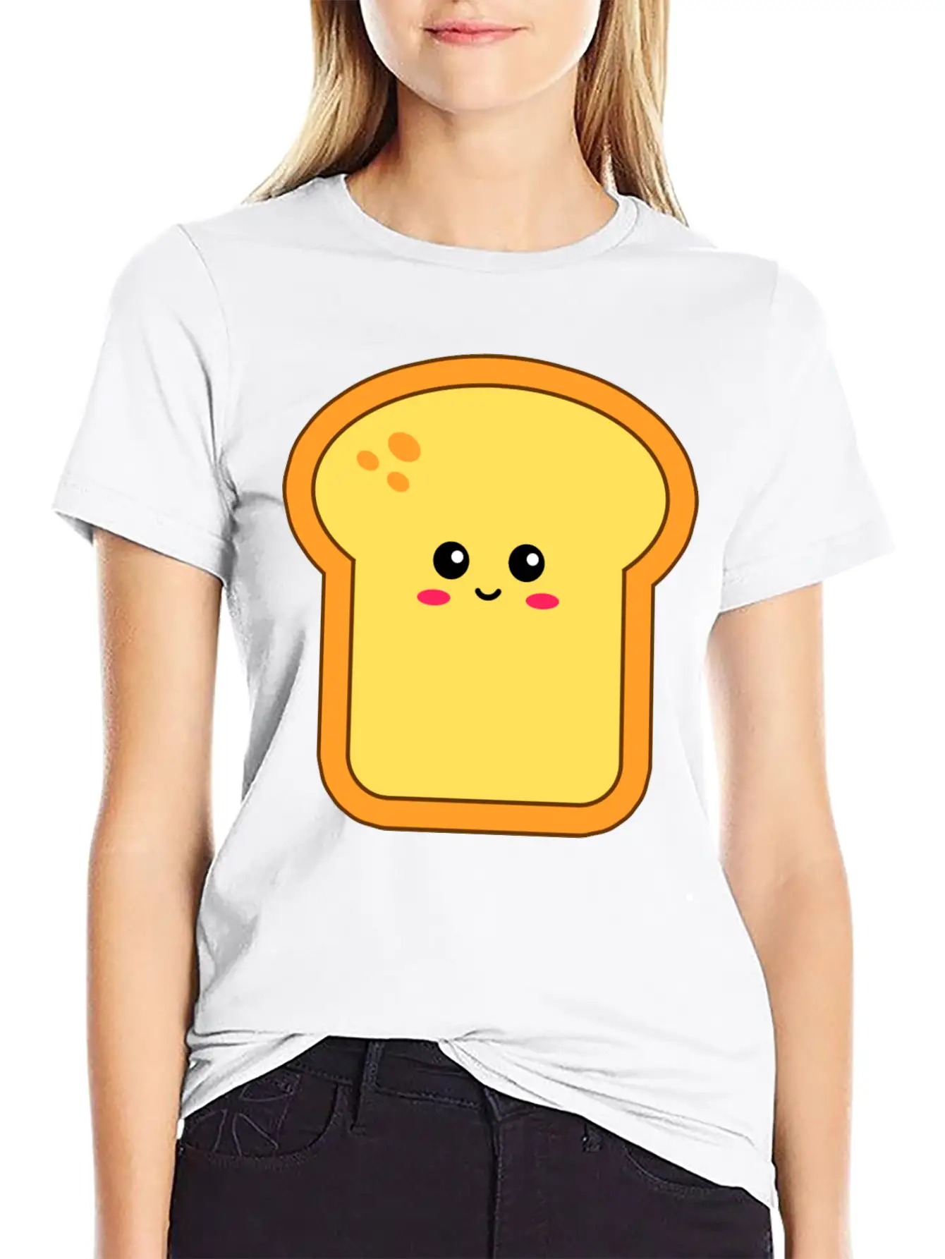 Happy Kawaii Bread Comfortable Minimalist Graphic Tee – Summer Style Essential