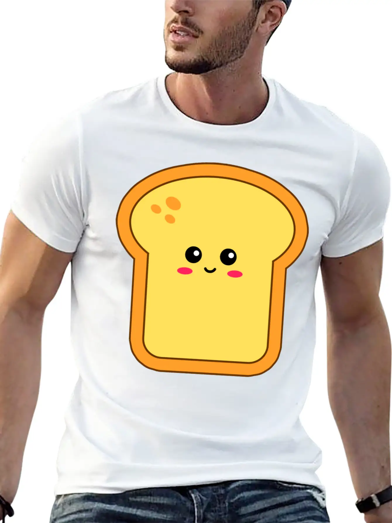 Happy Kawaii Bread Comfortable Minimalist Graphic Tee – Summer Style Essential