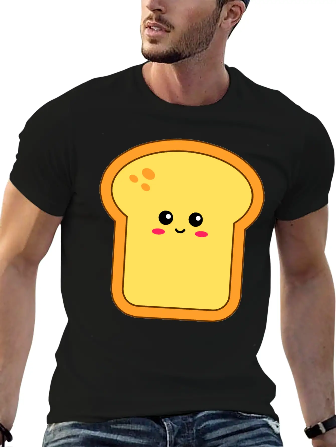 Happy Kawaii Bread Comfortable Minimalist Graphic Tee – Summer Style Essential