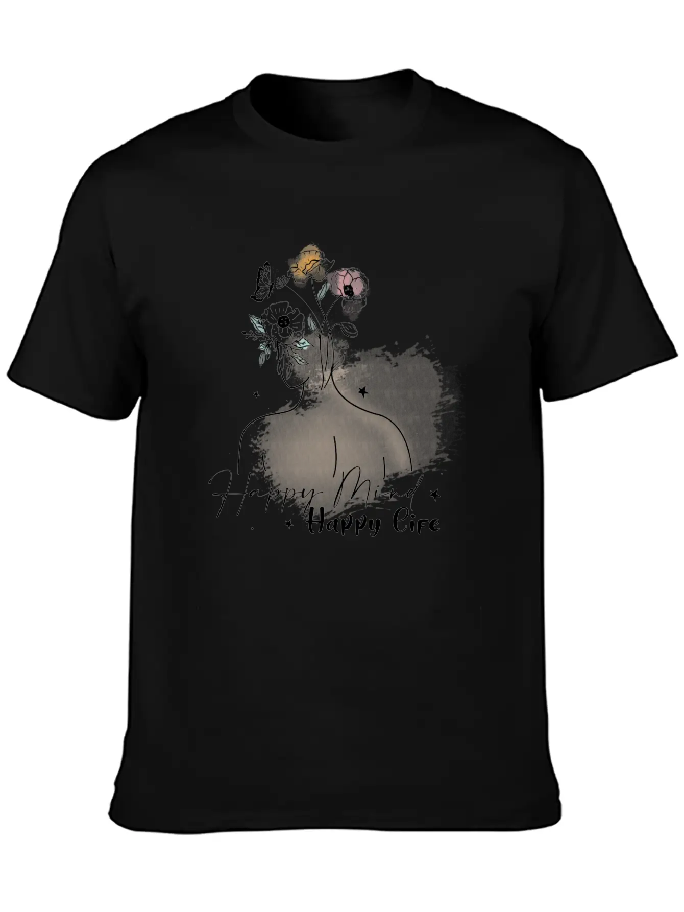 Happy Mind Happy Life Unisex Short Sleeve Soft Cotton T-Shirt – Casual Everyday Wear