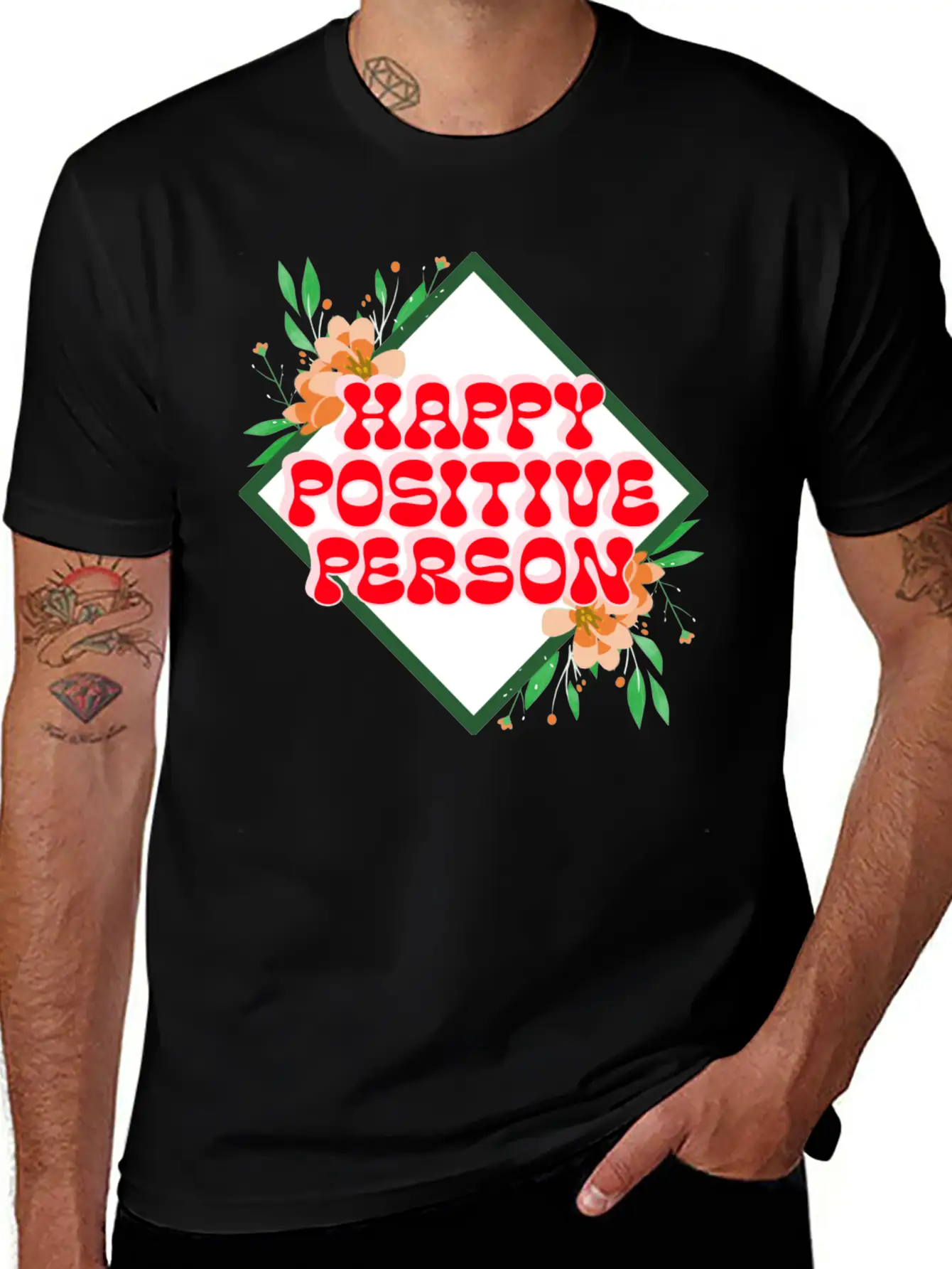HAPPY POSITIVE PERSON FLORAL DESIGN Timeless Short Sleeve Tee – Comfy And Minimalist Design