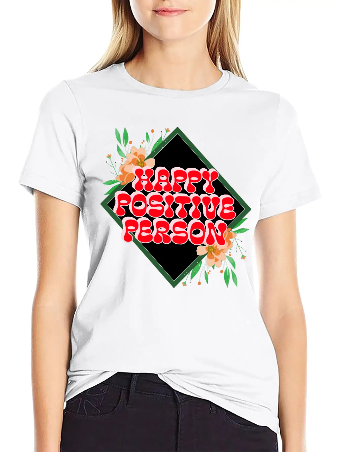 HAPPY POSITIVE PERSON FLORAL DESIGN Timeless Short Sleeve Tee – Comfy And Minimalist Design