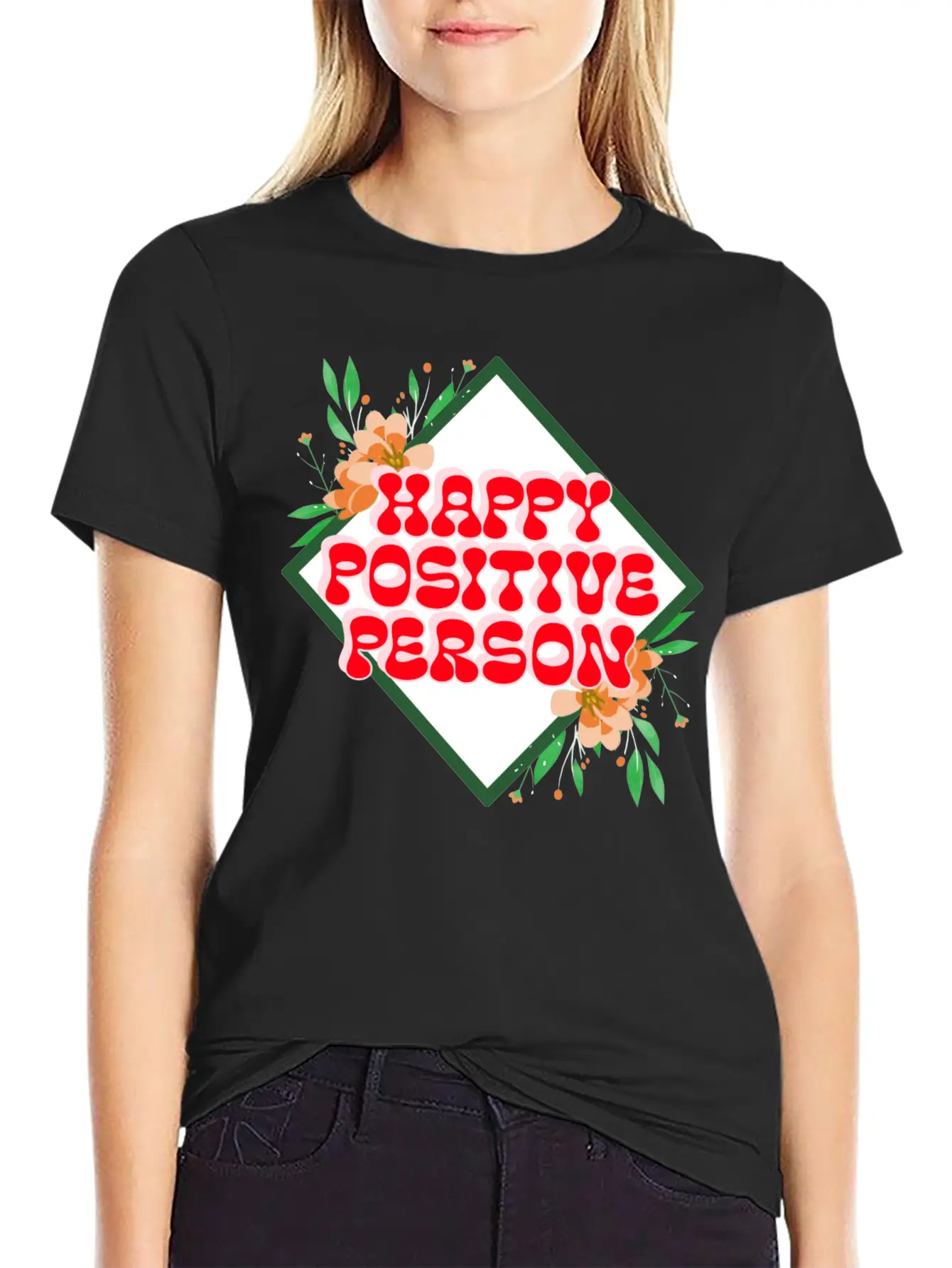 HAPPY POSITIVE PERSON FLORAL DESIGN Timeless Short Sleeve Tee – Comfy And Minimalist Design