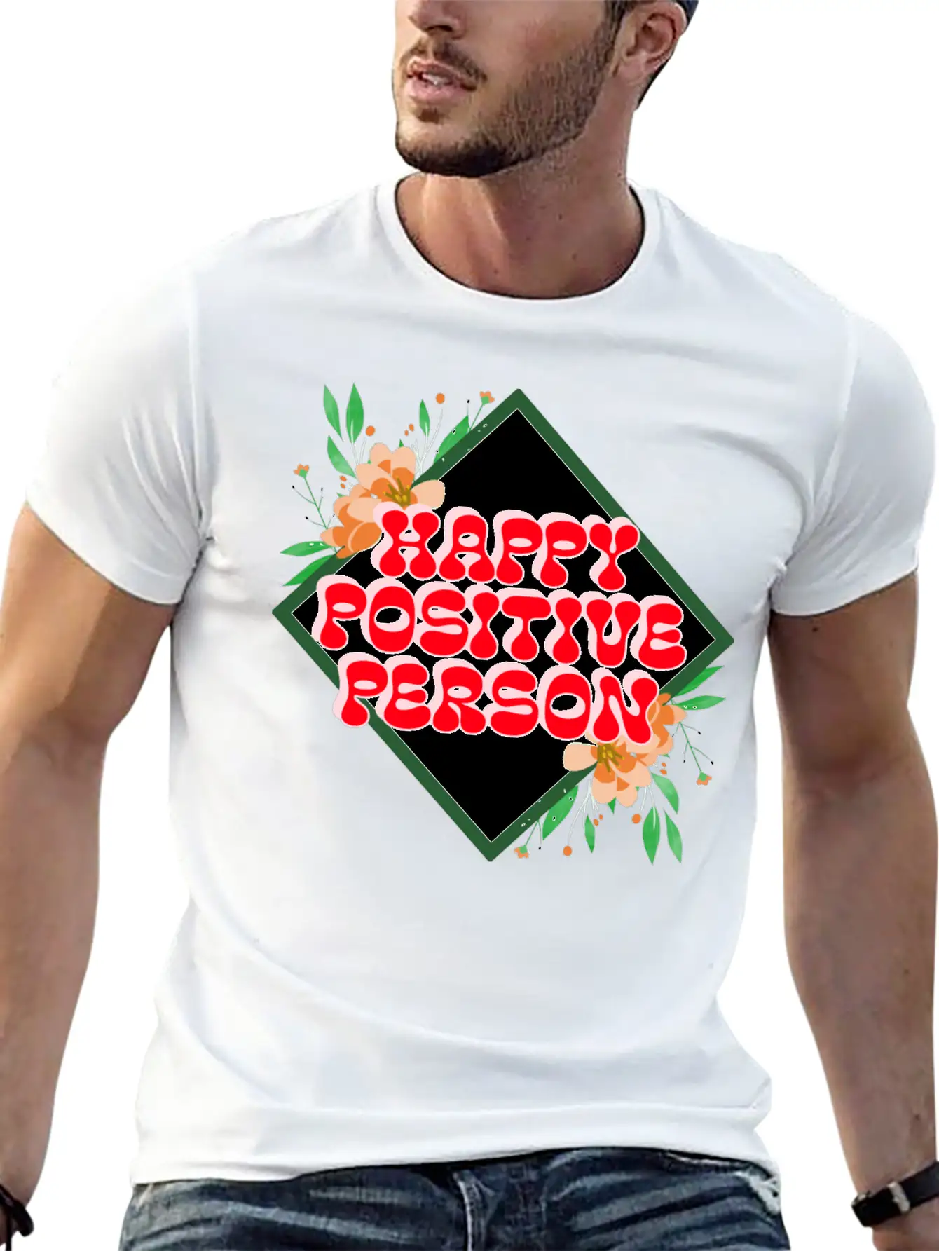 HAPPY POSITIVE PERSON FLORAL DESIGN Timeless Short Sleeve Tee – Comfy And Minimalist Design