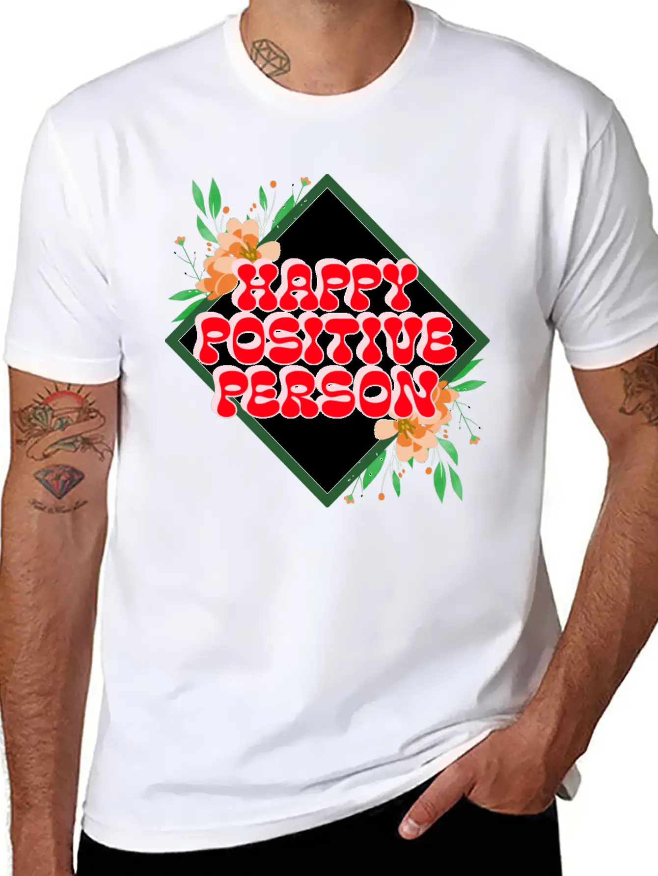 HAPPY POSITIVE PERSON FLORAL DESIGN Timeless Short Sleeve Tee – Comfy And Minimalist Design