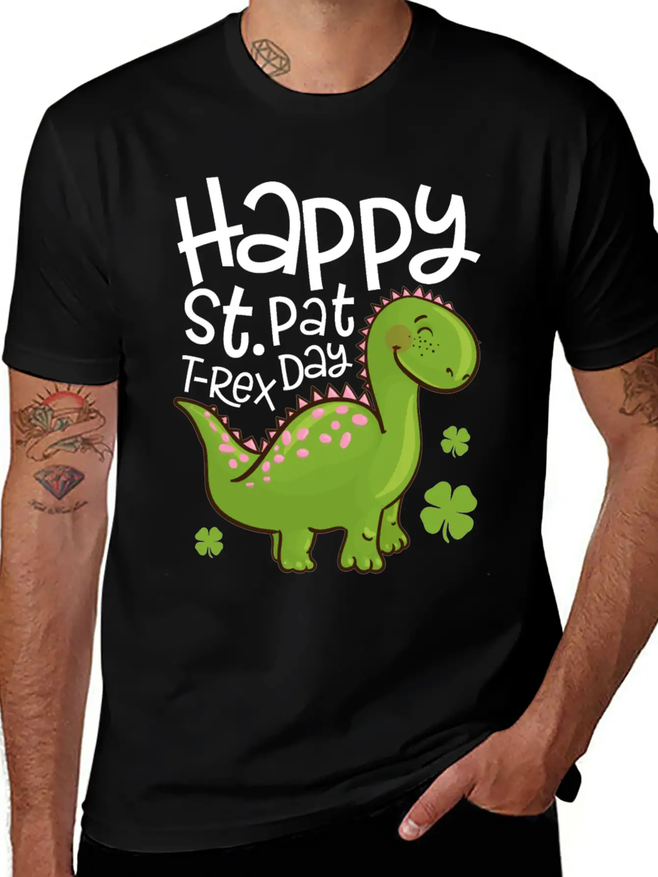 Happy St Pat T-Rex Day Dinosaur Shamrock St Unisex Short Sleeve Soft Cotton T-Shirt – Casual Everyday Wear