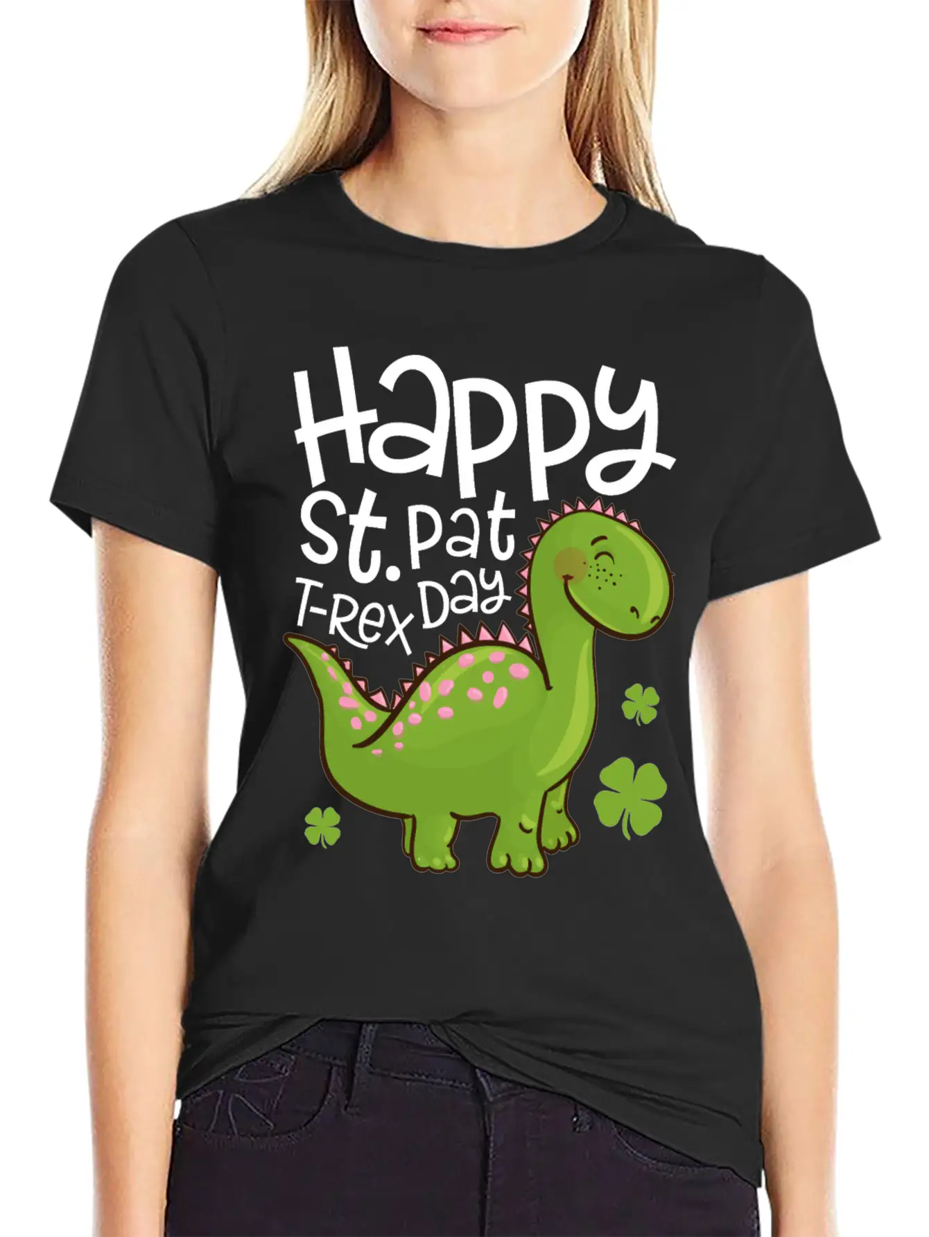 Happy St Pat T-Rex Day Dinosaur Shamrock St Unisex Short Sleeve Soft Cotton T-Shirt – Casual Everyday Wear
