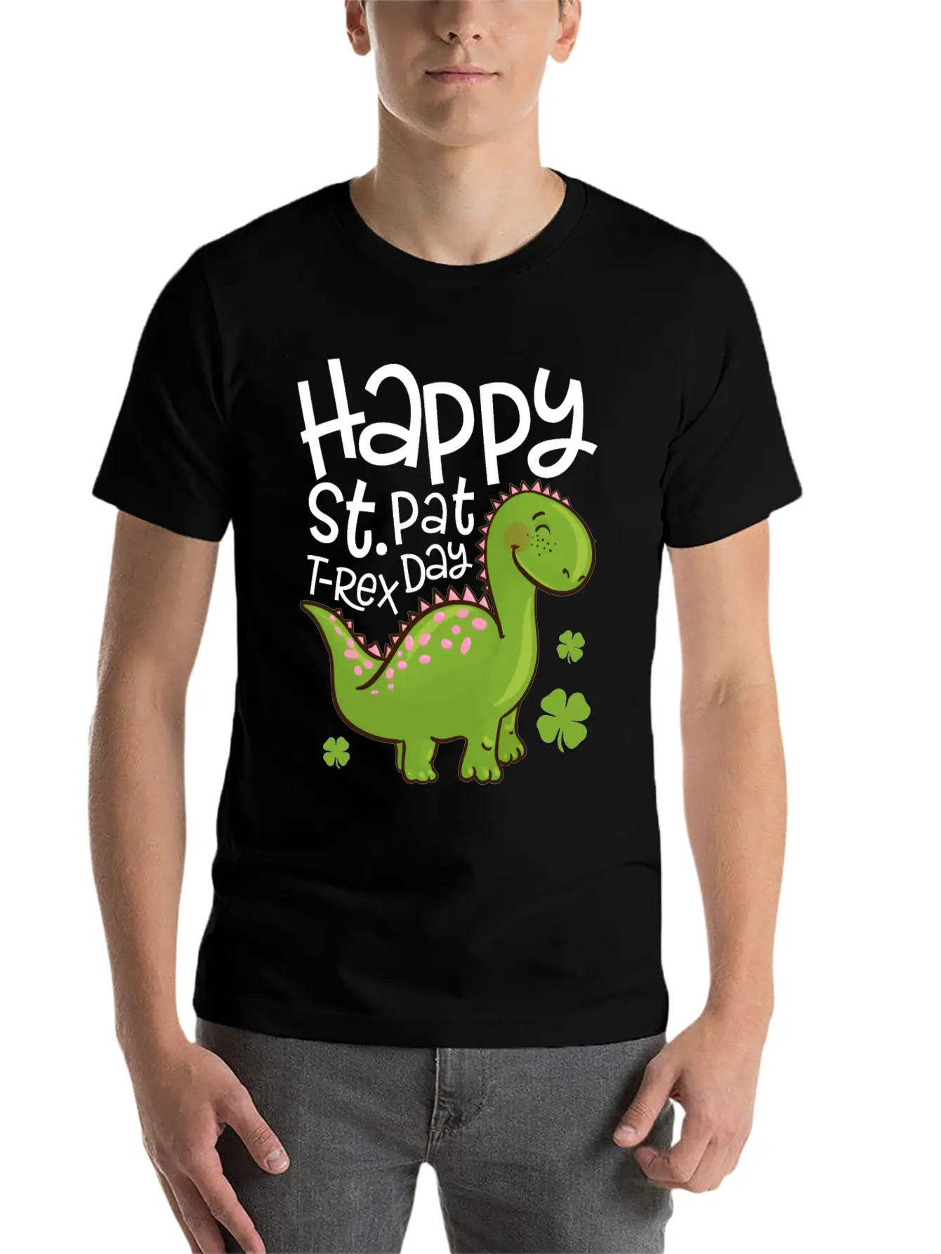 Happy St Pat T-Rex Day Dinosaur Shamrock St Unisex Short Sleeve Soft Cotton T-Shirt – Casual Everyday Wear