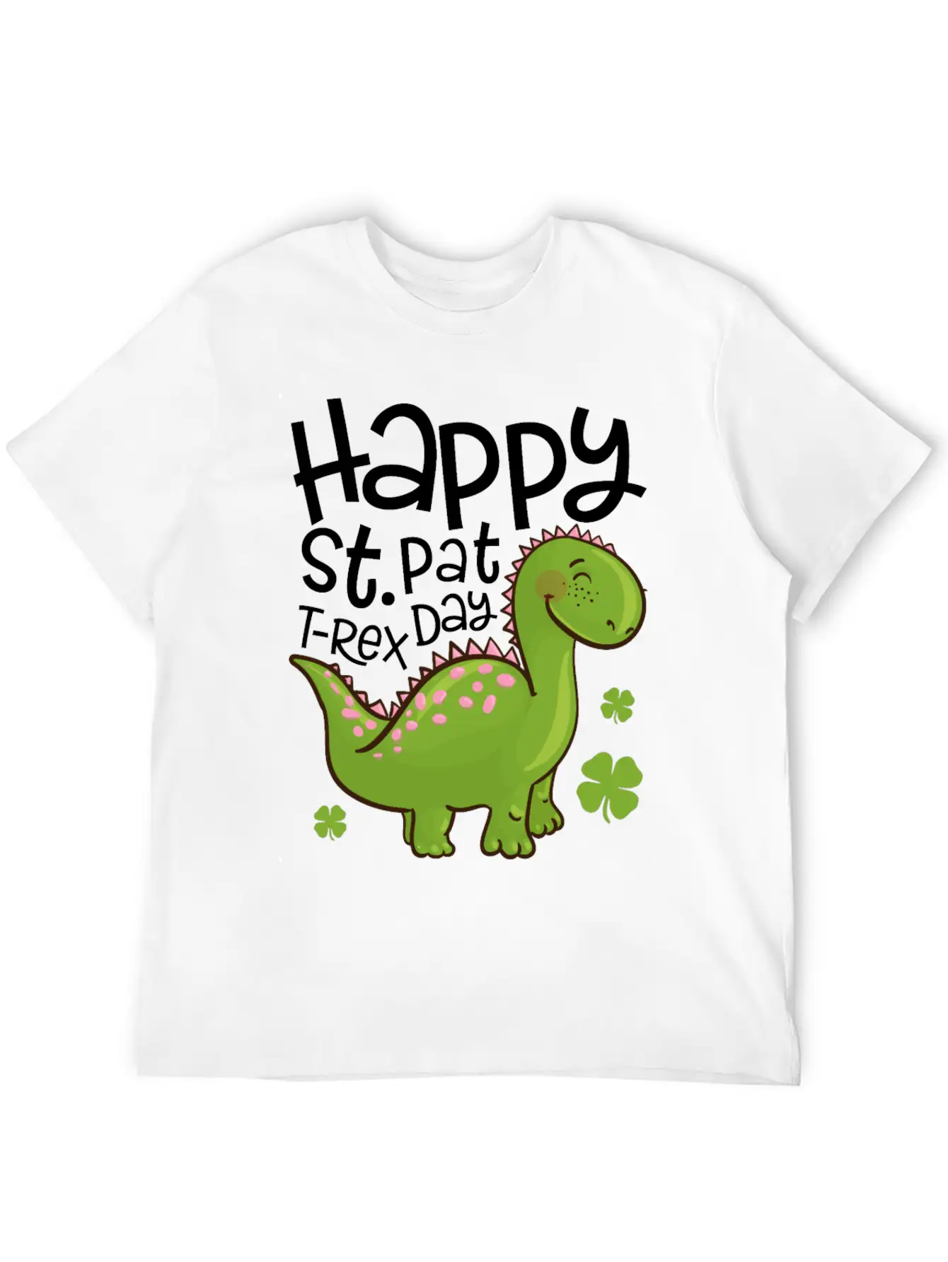 Happy St Pat T-Rex Day Dinosaur Shamrock St Unisex Short Sleeve Soft Cotton T-Shirt – Casual Everyday Wear