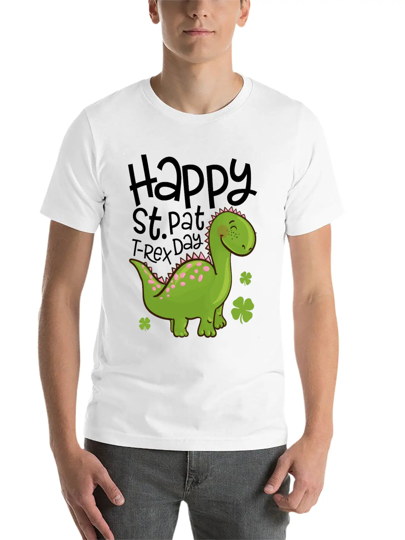 Happy St Pat T-Rex Day Dinosaur Shamrock St Unisex Short Sleeve Soft Cotton T-Shirt – Casual Everyday Wear