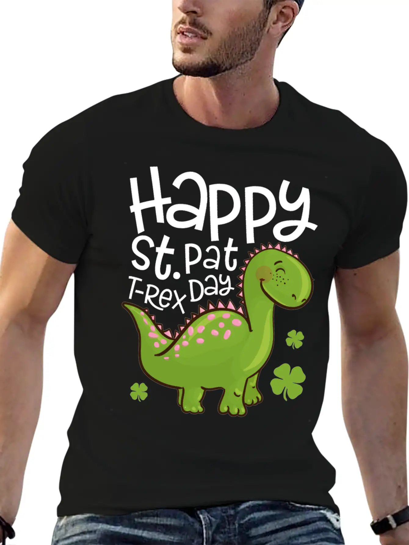 Happy St Pat T-Rex Day Dinosaur Shamrock St Unisex Short Sleeve Soft Cotton T-Shirt – Casual Everyday Wear