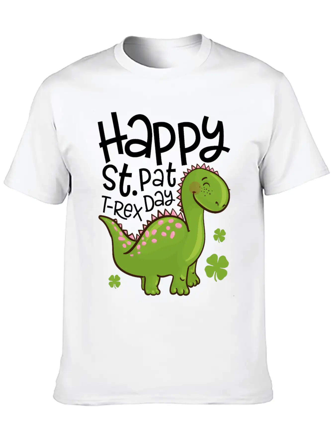 Happy St Pat T-Rex Day Dinosaur Shamrock St Unisex Short Sleeve Soft Cotton T-Shirt – Casual Everyday Wear