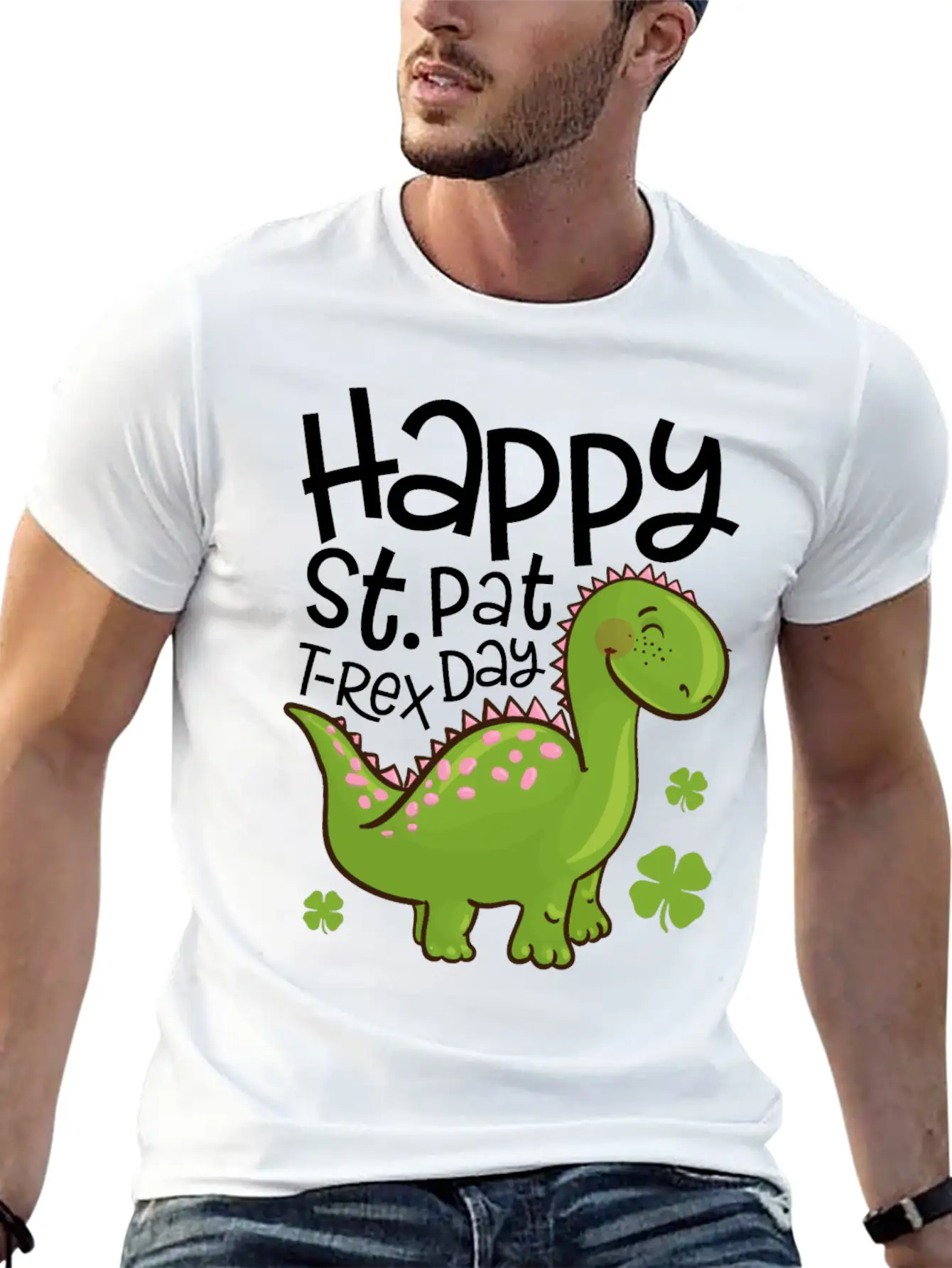 Happy St Pat T-Rex Day Dinosaur Shamrock St Unisex Short Sleeve Soft Cotton T-Shirt – Casual Everyday Wear