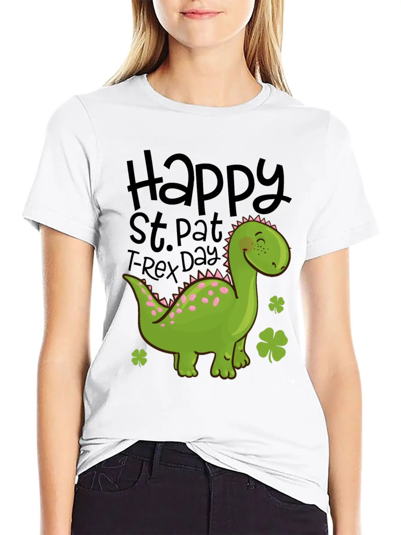 Happy St Pat T-Rex Day Dinosaur Shamrock St Unisex Short Sleeve Soft Cotton T-Shirt – Casual Everyday Wear