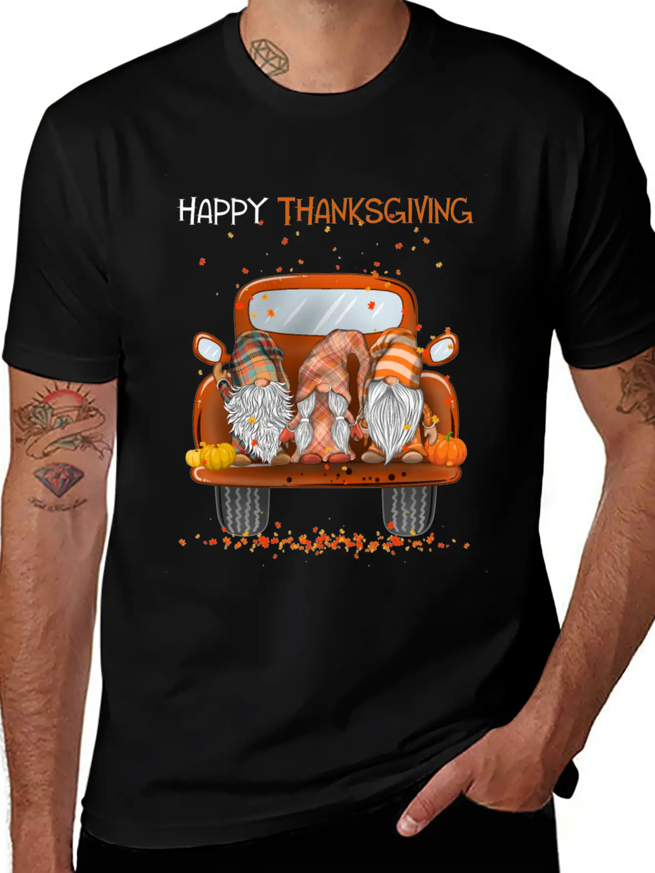 Happy Thanksgiving On Pickup Truck Gnomes Lover Stylish Everyday T-Shirt – Unisex Basic Cotton Tee
