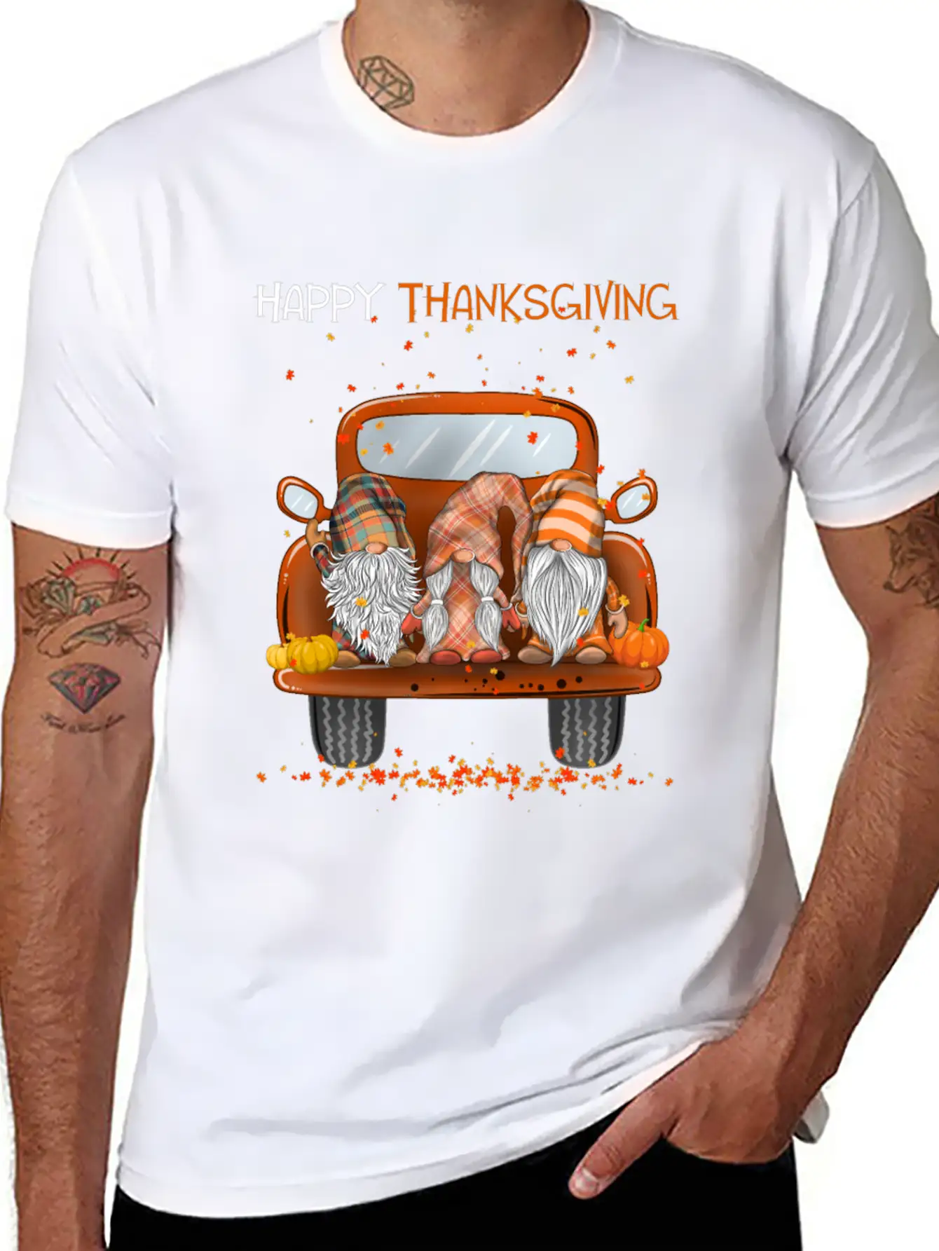 Happy Thanksgiving On Pickup Truck Gnomes Lover Stylish Everyday T-Shirt – Unisex Basic Cotton Tee