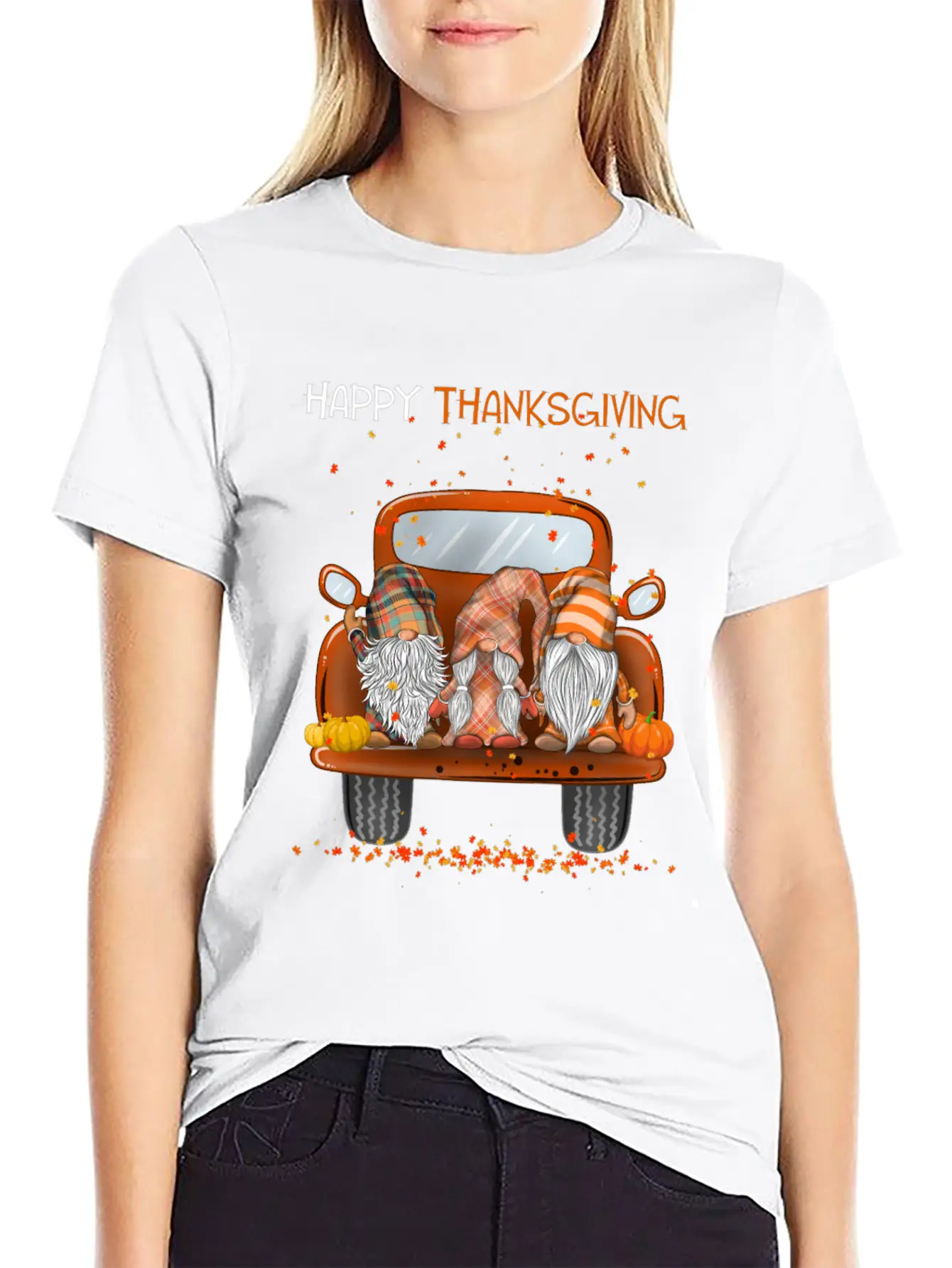 Happy Thanksgiving On Pickup Truck Gnomes Lover Stylish Everyday T-Shirt – Unisex Basic Cotton Tee