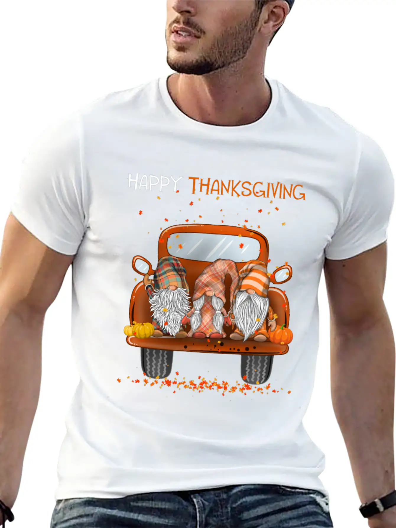 Happy Thanksgiving On Pickup Truck Gnomes Lover Stylish Everyday T-Shirt – Unisex Basic Cotton Tee