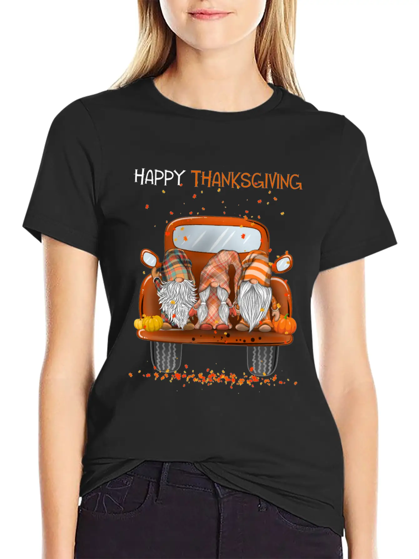 Happy Thanksgiving On Pickup Truck Gnomes Lover Stylish Everyday T-Shirt – Unisex Basic Cotton Tee