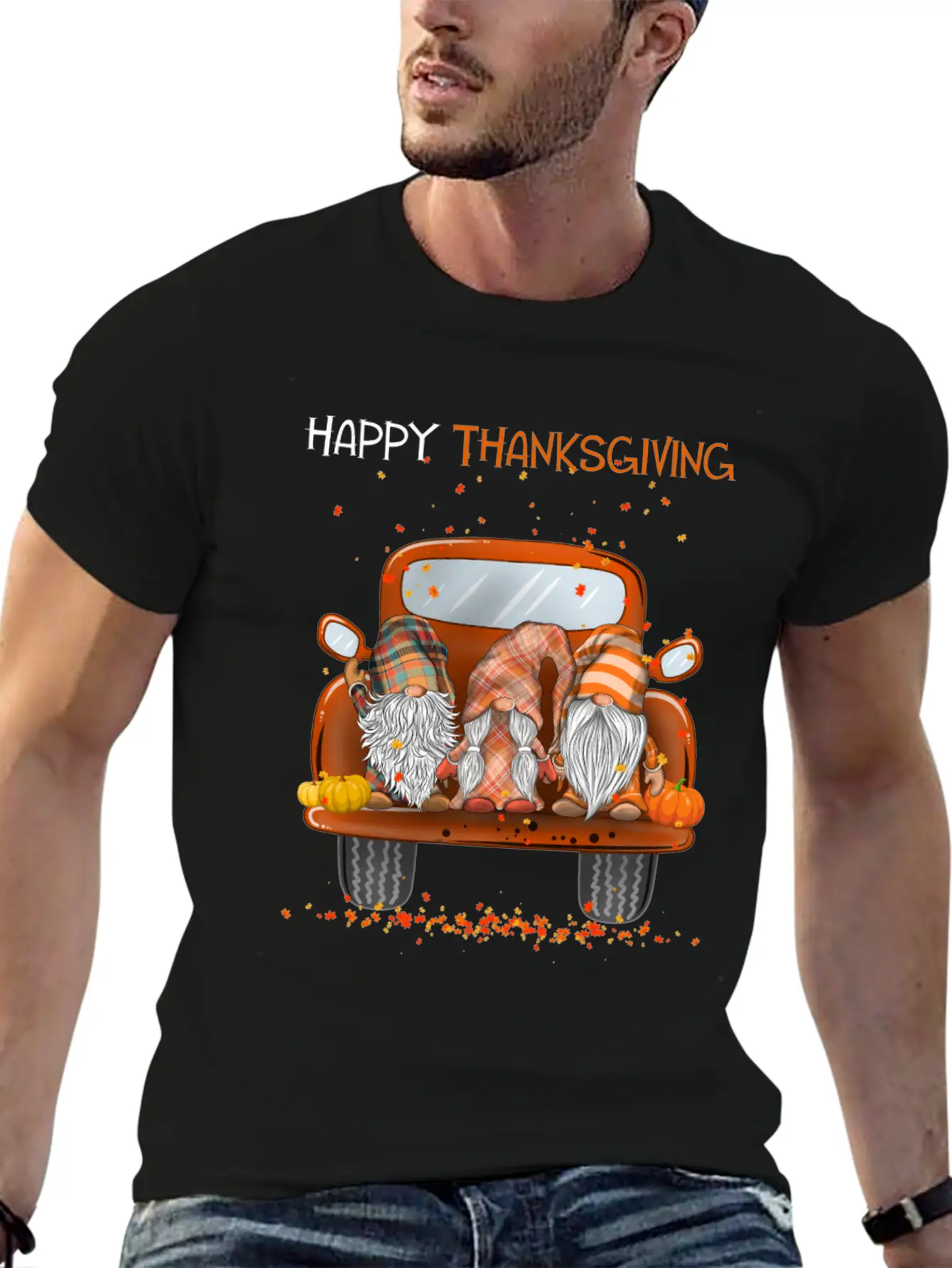 Happy Thanksgiving On Pickup Truck Gnomes Lover Stylish Everyday T-Shirt – Unisex Basic Cotton Tee
