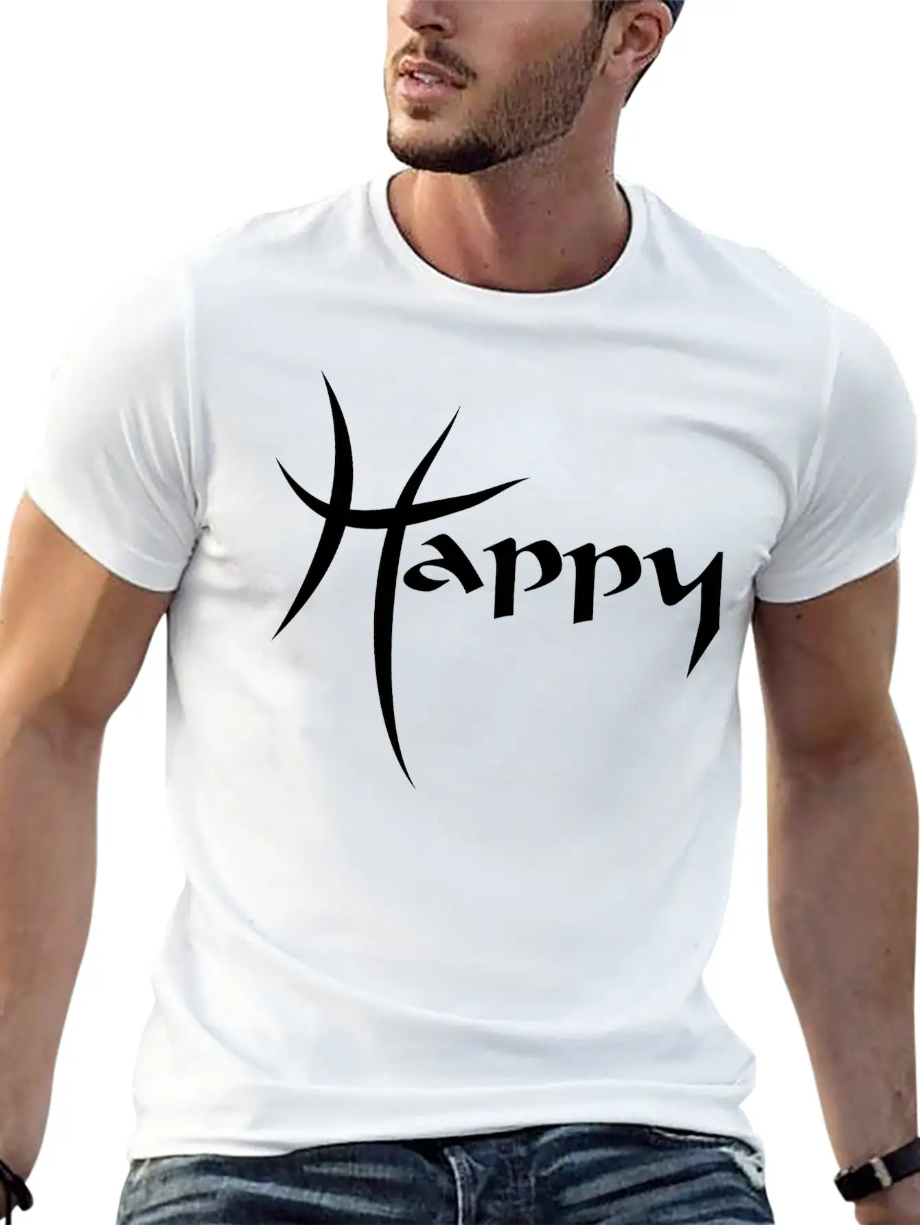 Happy Unisex Short Sleeve Soft Cotton T-Shirt – Casual Everyday Wear