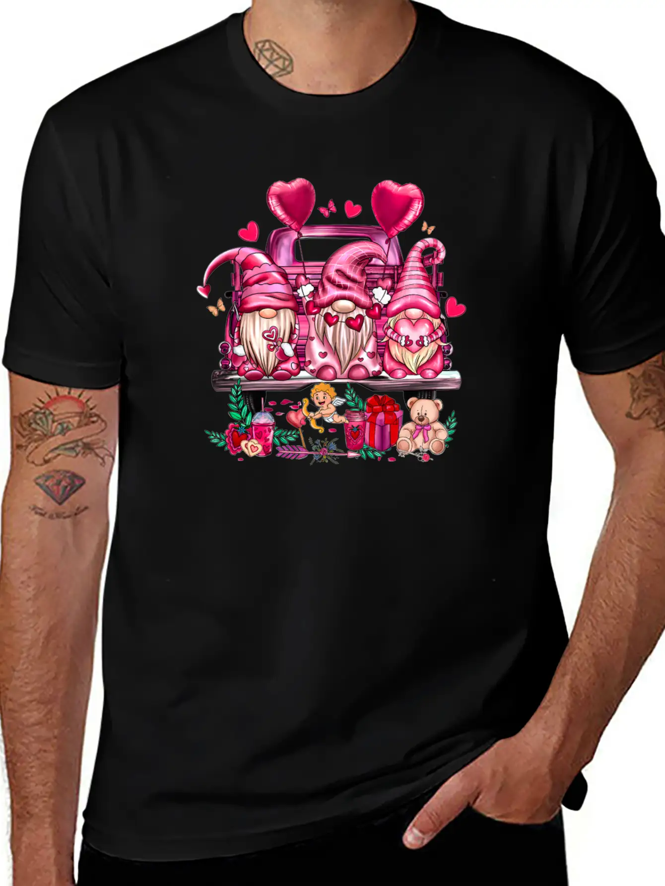 Happy Valentines Day Gnomies Pink Truck Valentines Stylish Everyday T-Shirt – Unisex Basic Cotton Tee