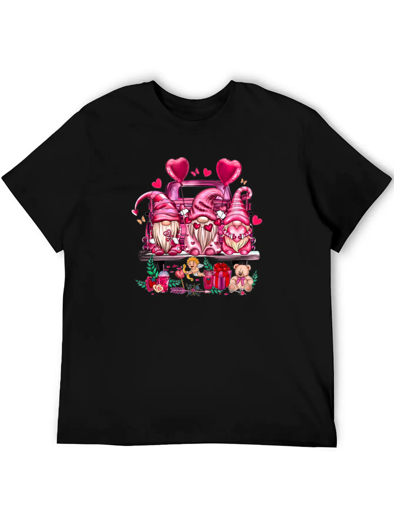 Happy Valentines Day Gnomies Pink Truck Valentines Stylish Everyday T-Shirt – Unisex Basic Cotton Tee