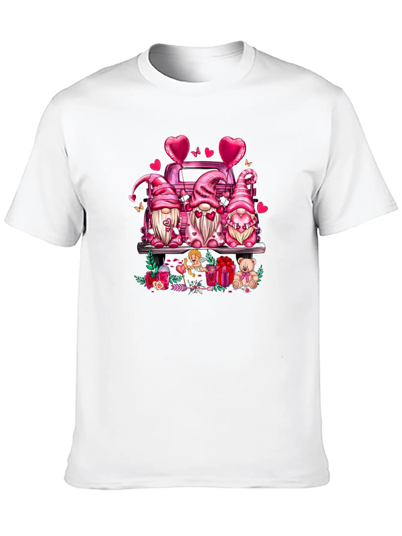 Happy Valentines Day Gnomies Pink Truck Valentines Stylish Everyday T-Shirt – Unisex Basic Cotton Tee