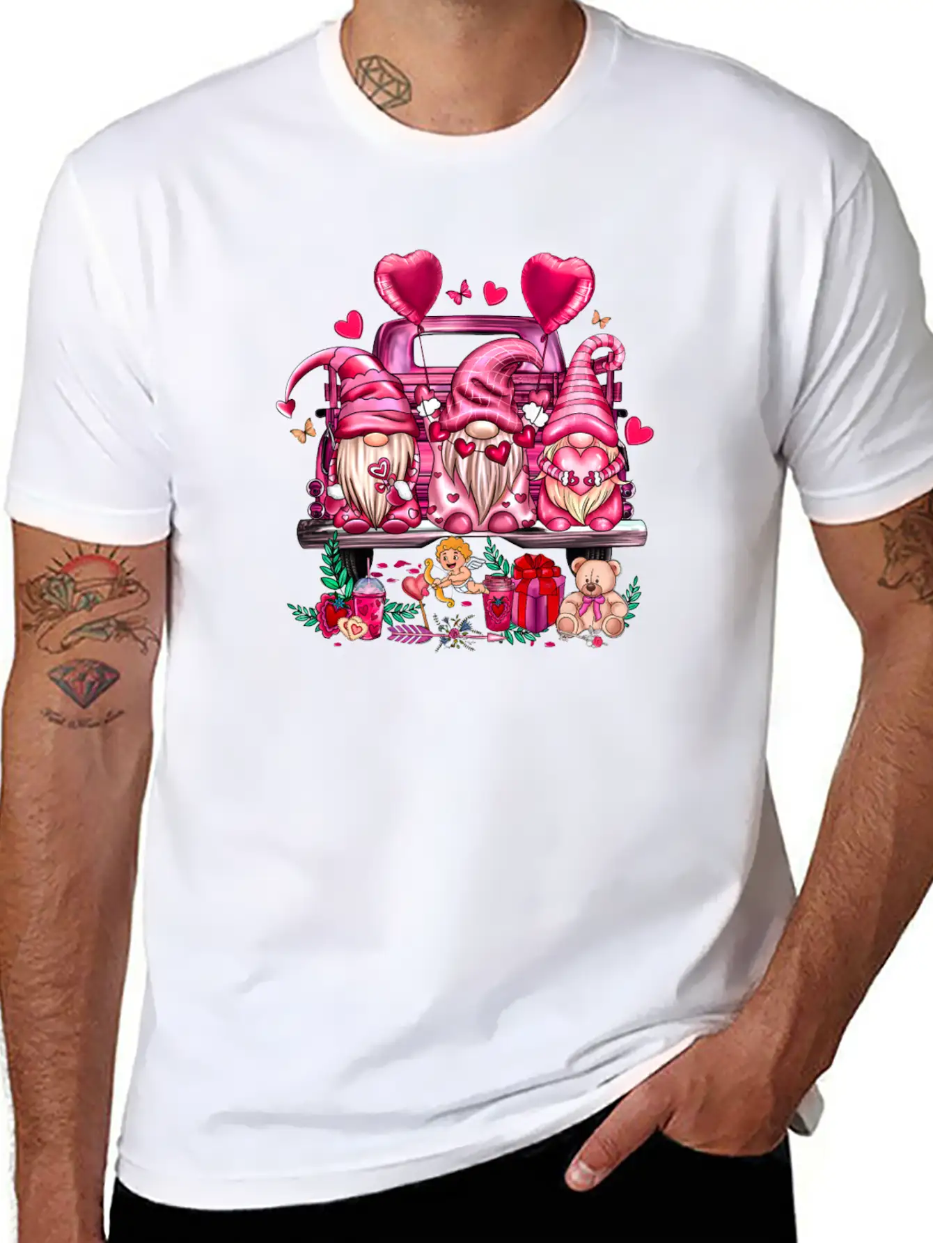 Happy Valentines Day Gnomies Pink Truck Valentines Stylish Everyday T-Shirt – Unisex Basic Cotton Tee