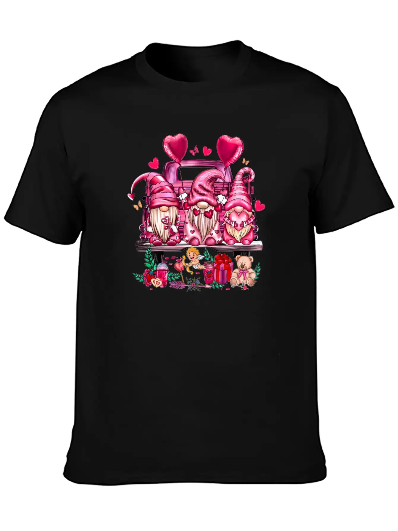 Happy Valentines Day Gnomies Pink Truck Valentines Stylish Everyday T-Shirt – Unisex Basic Cotton Tee
