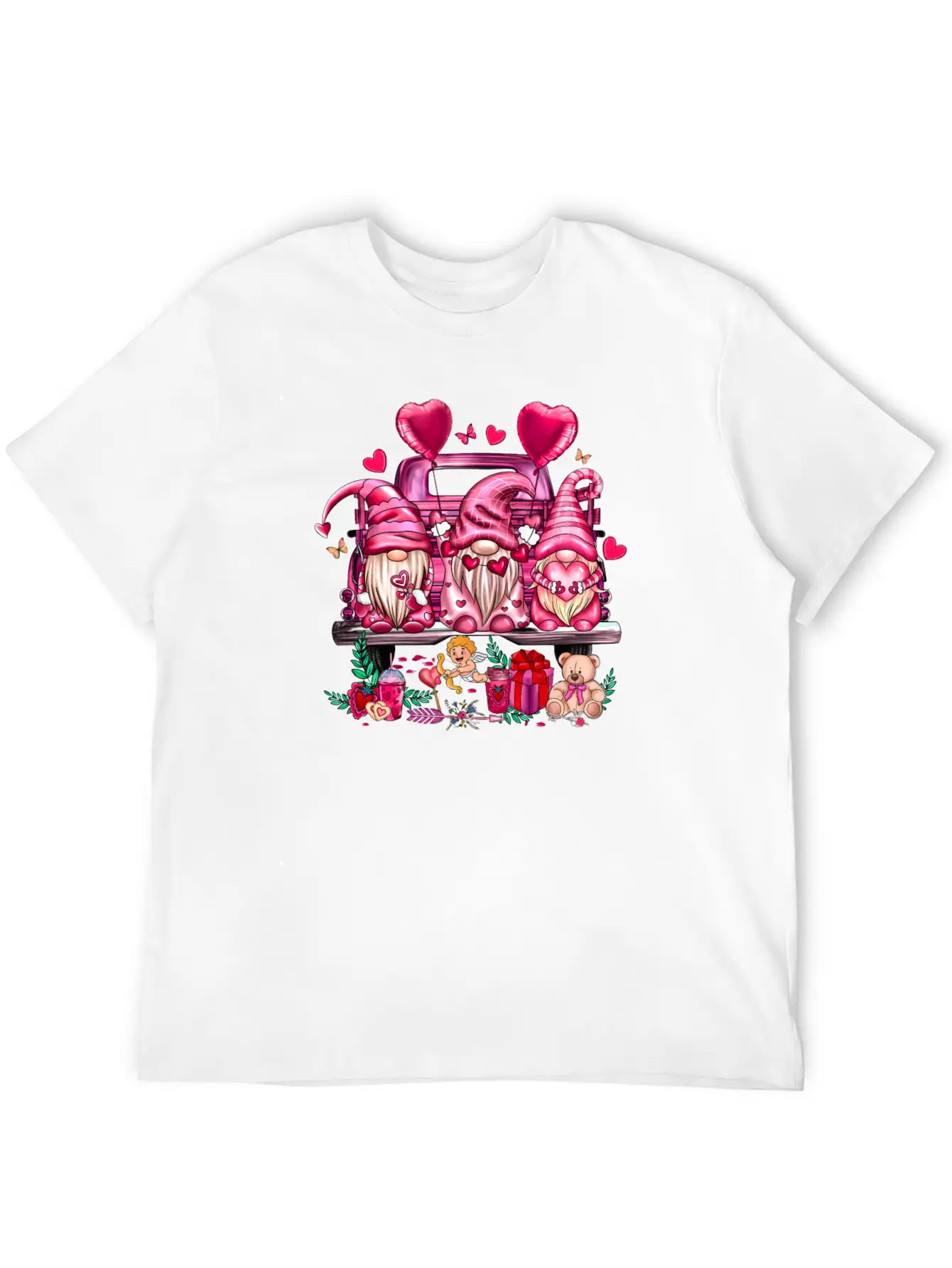 Happy Valentines Day Gnomies Pink Truck Valentines Stylish Everyday T-Shirt – Unisex Basic Cotton Tee
