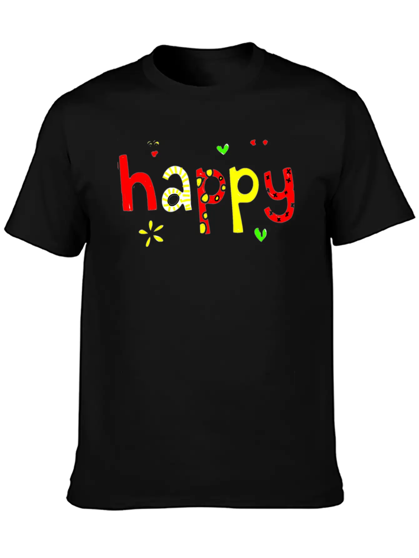 Happy Words Graffiti Hand Painted Fun Playful Stylish Everyday T-Shirt – Unisex Basic Cotton Tee
