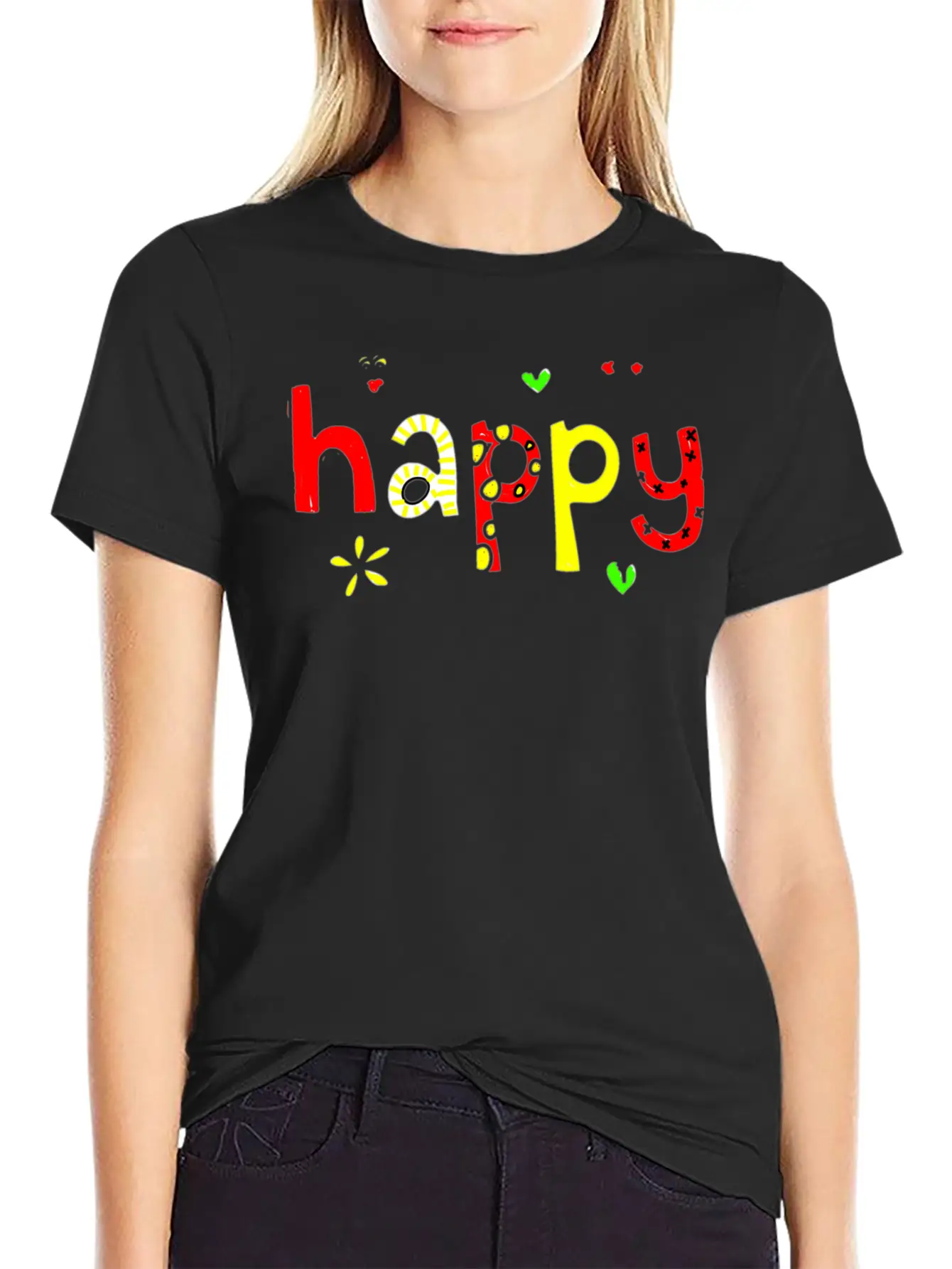 Happy Words Graffiti Hand Painted Fun Playful Stylish Everyday T-Shirt – Unisex Basic Cotton Tee