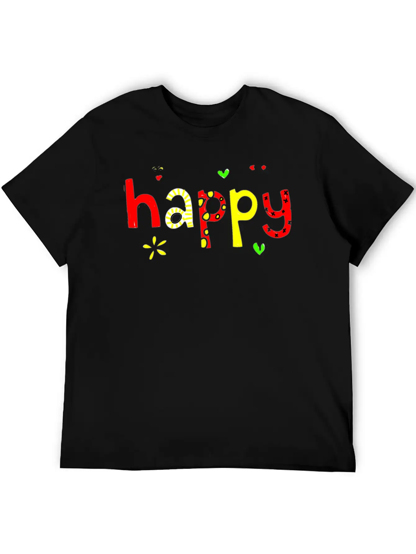 Happy Words Graffiti Hand Painted Fun Playful Stylish Everyday T-Shirt – Unisex Basic Cotton Tee