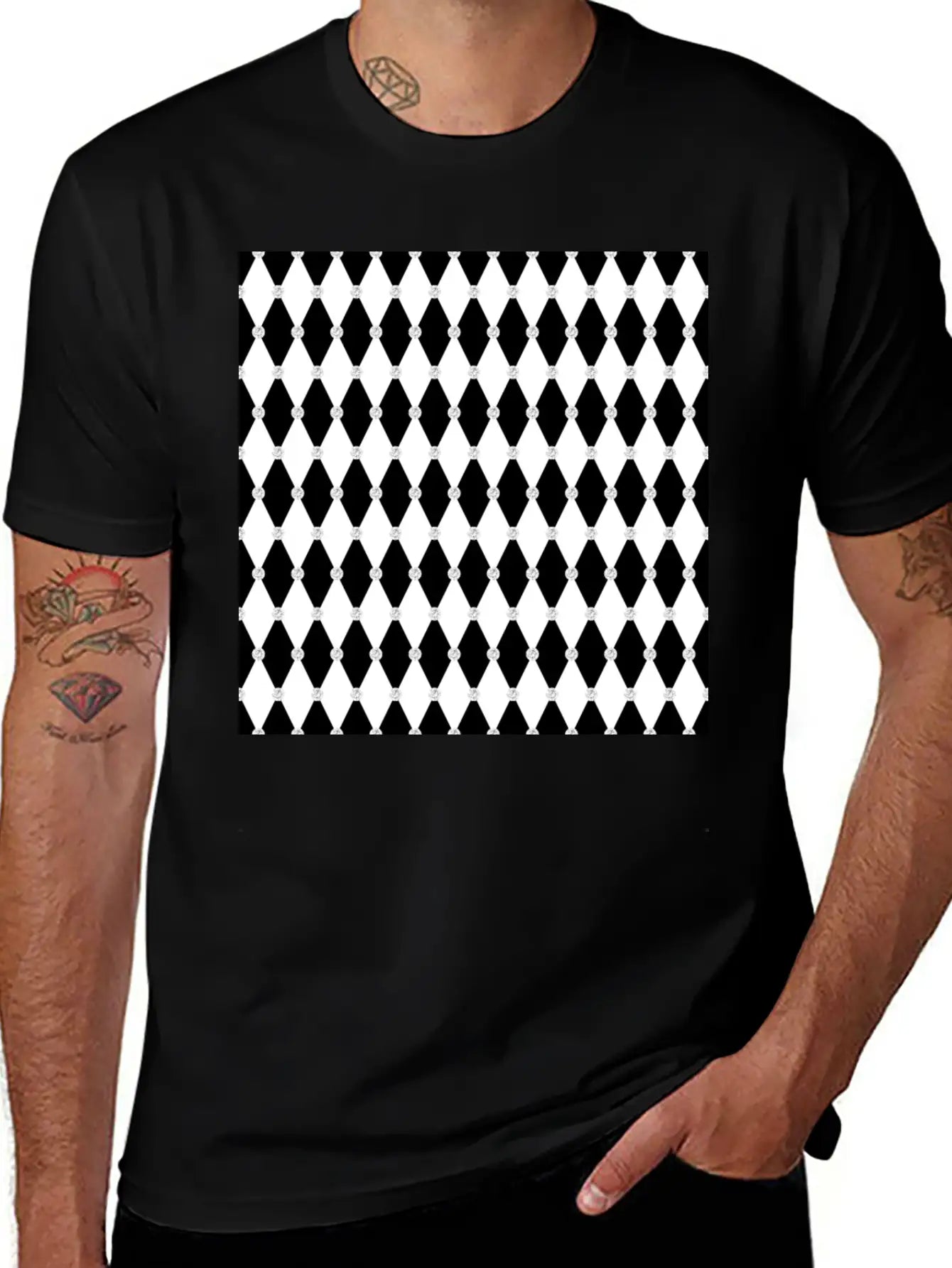 Harlequin Black White Rhombus Diamond Geometric Basic Graphic T-Shirt – Daily Comfort In Soft Cotton