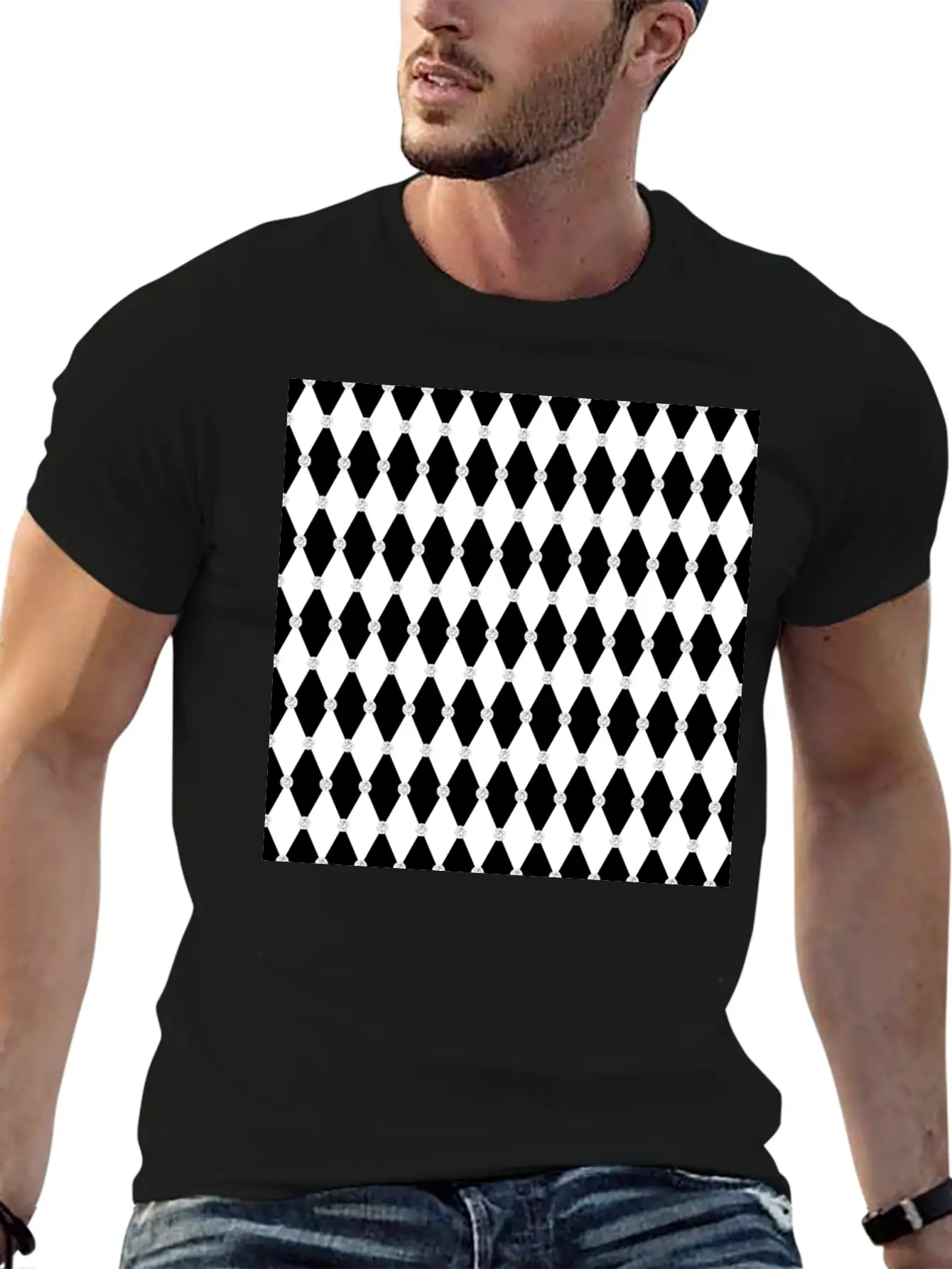 Harlequin Black White Rhombus Diamond Geometric Basic Graphic T-Shirt – Daily Comfort In Soft Cotton