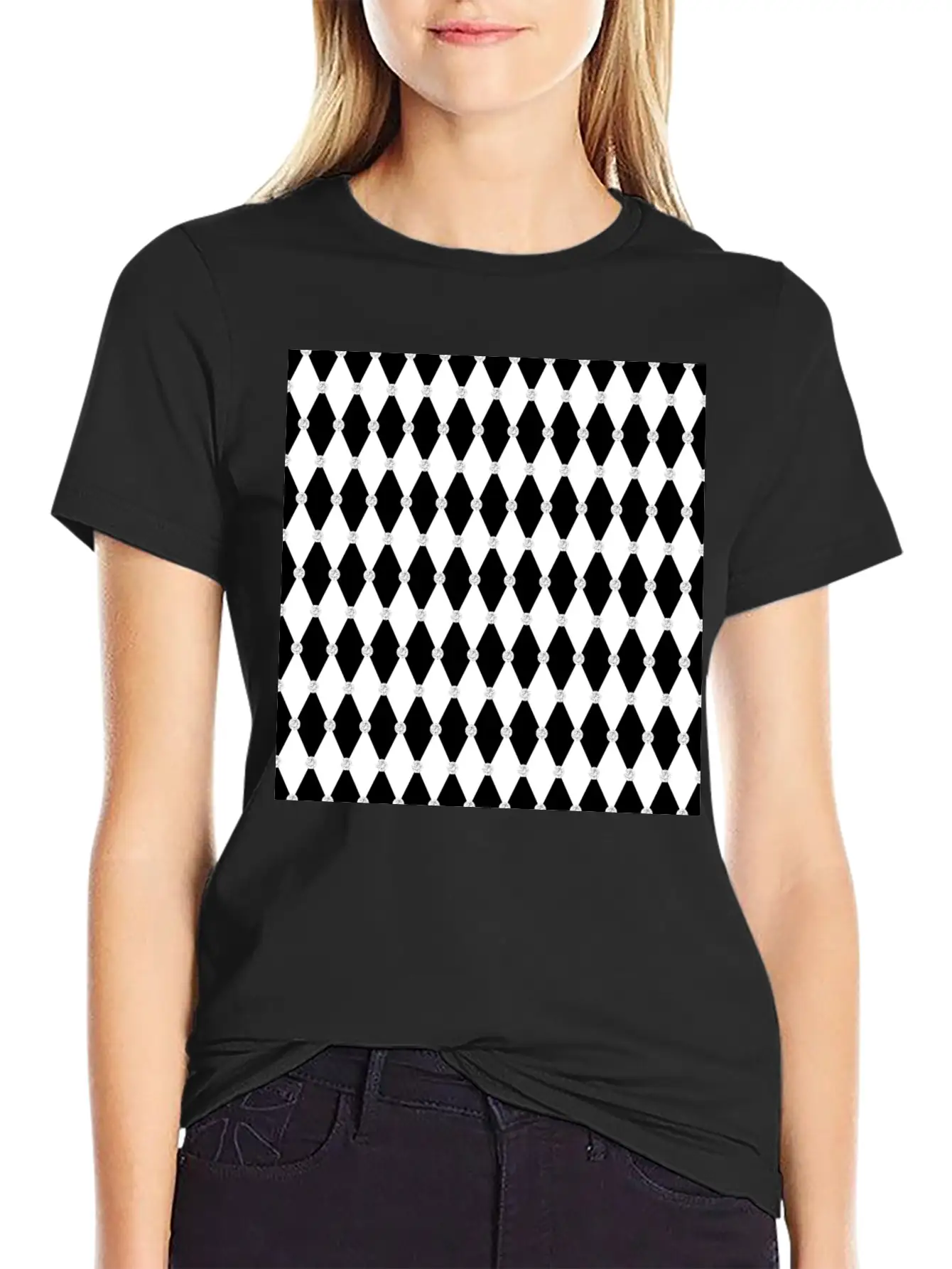 Harlequin Black White Rhombus Diamond Geometric Basic Graphic T-Shirt – Daily Comfort In Soft Cotton