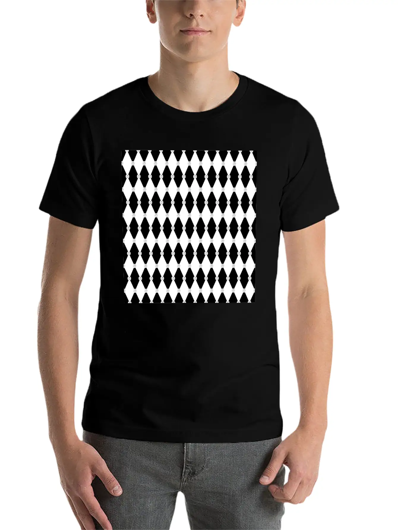 Harlequin Black White Rhombus Diamond Geometric Basic Graphic T-Shirt – Daily Comfort In Soft Cotton
