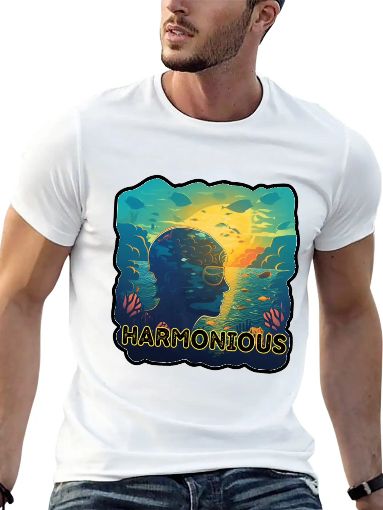 Harmonious Depths Journey Into Ocean Vibes Stylish Everyday T-Shirt – Unisex Basic Cotton Tee