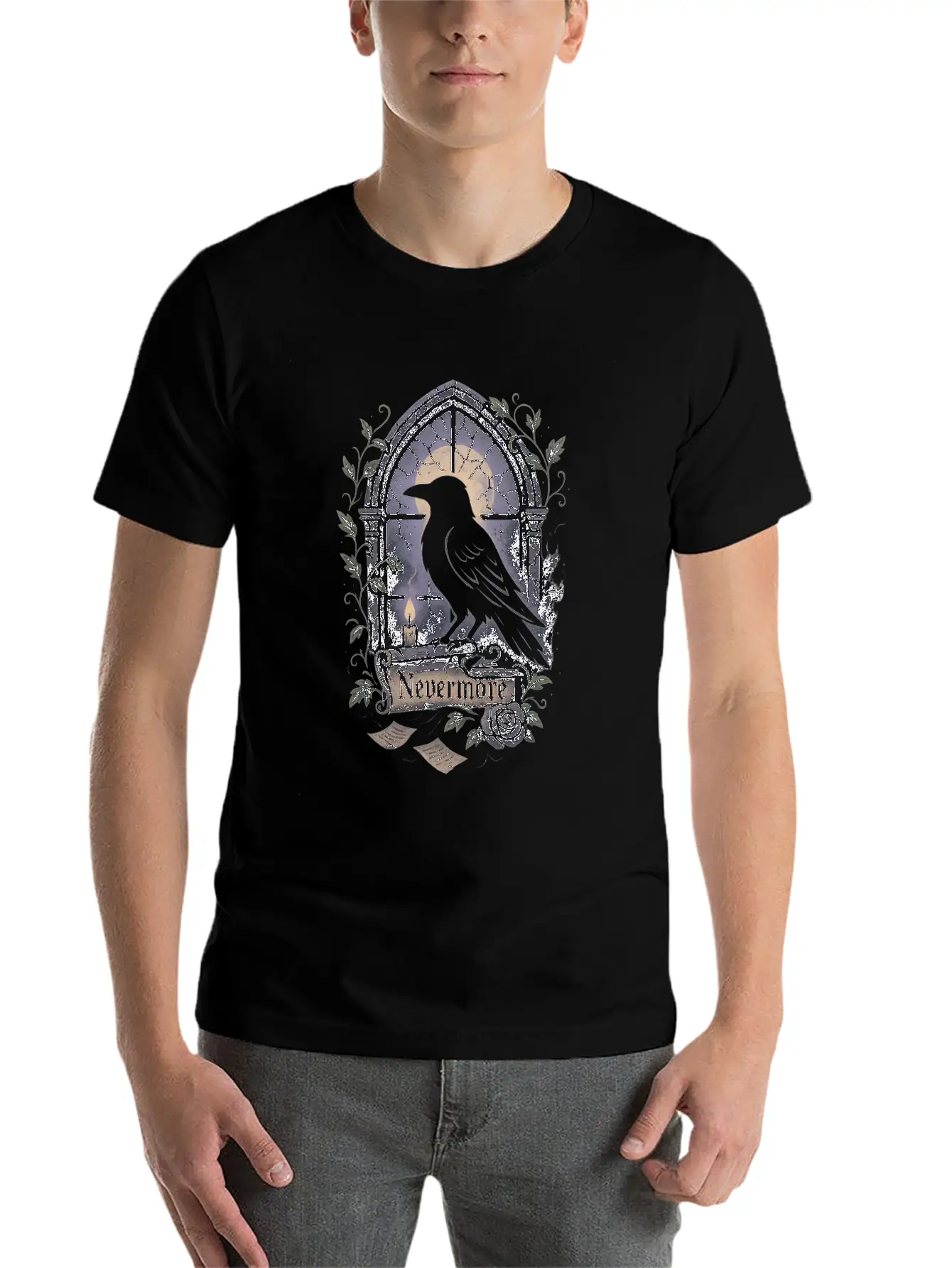 Haunted Window Raven Shadow Poe Poetry Comfortable Minimalist Graphic Tee – Summer Style Essential