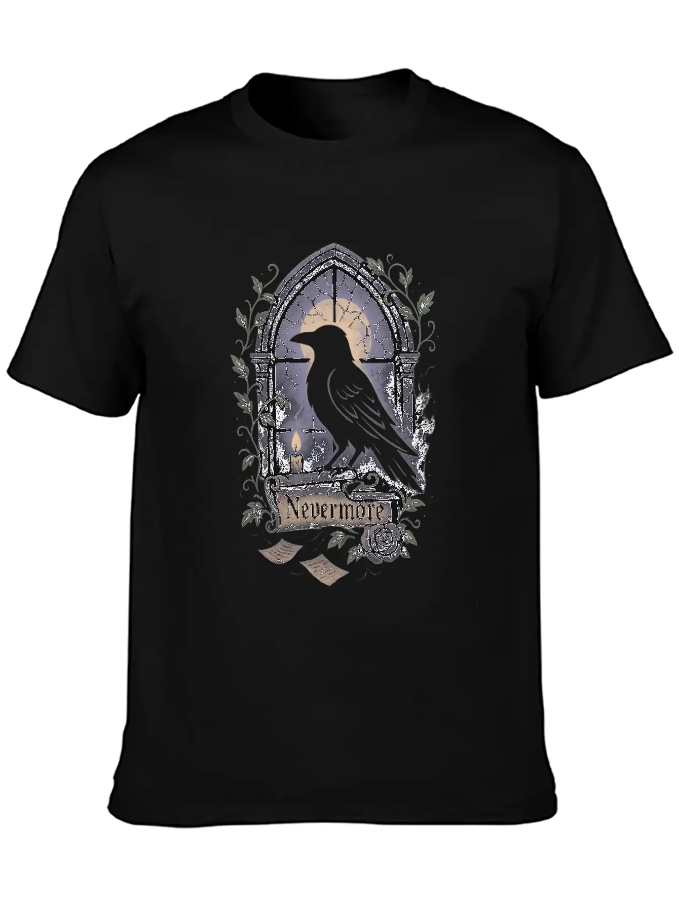 Haunted Window Raven Shadow Poe Poetry Comfortable Minimalist Graphic Tee – Summer Style Essential