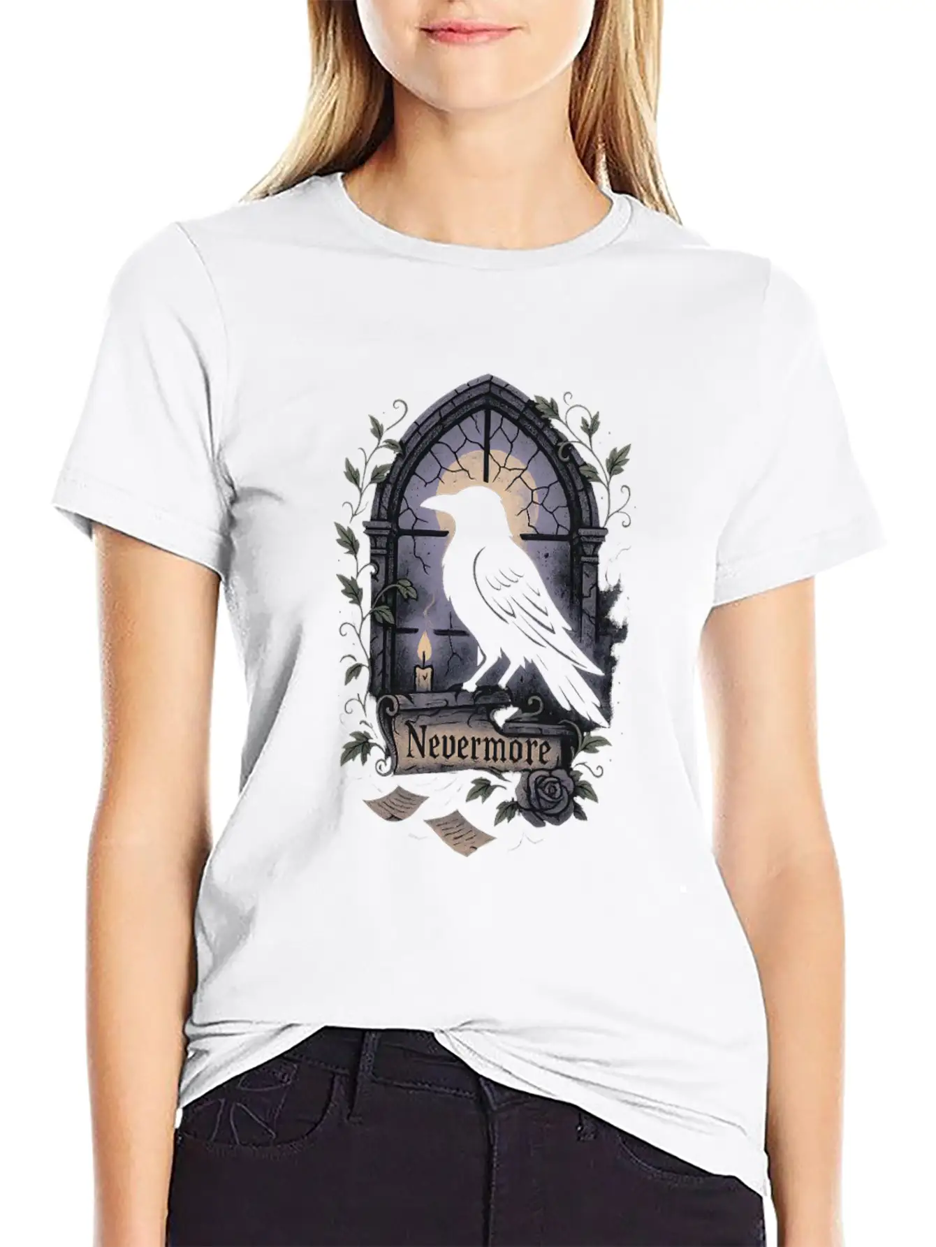 Haunted Window Raven Shadow Poe Poetry Comfortable Minimalist Graphic Tee – Summer Style Essential