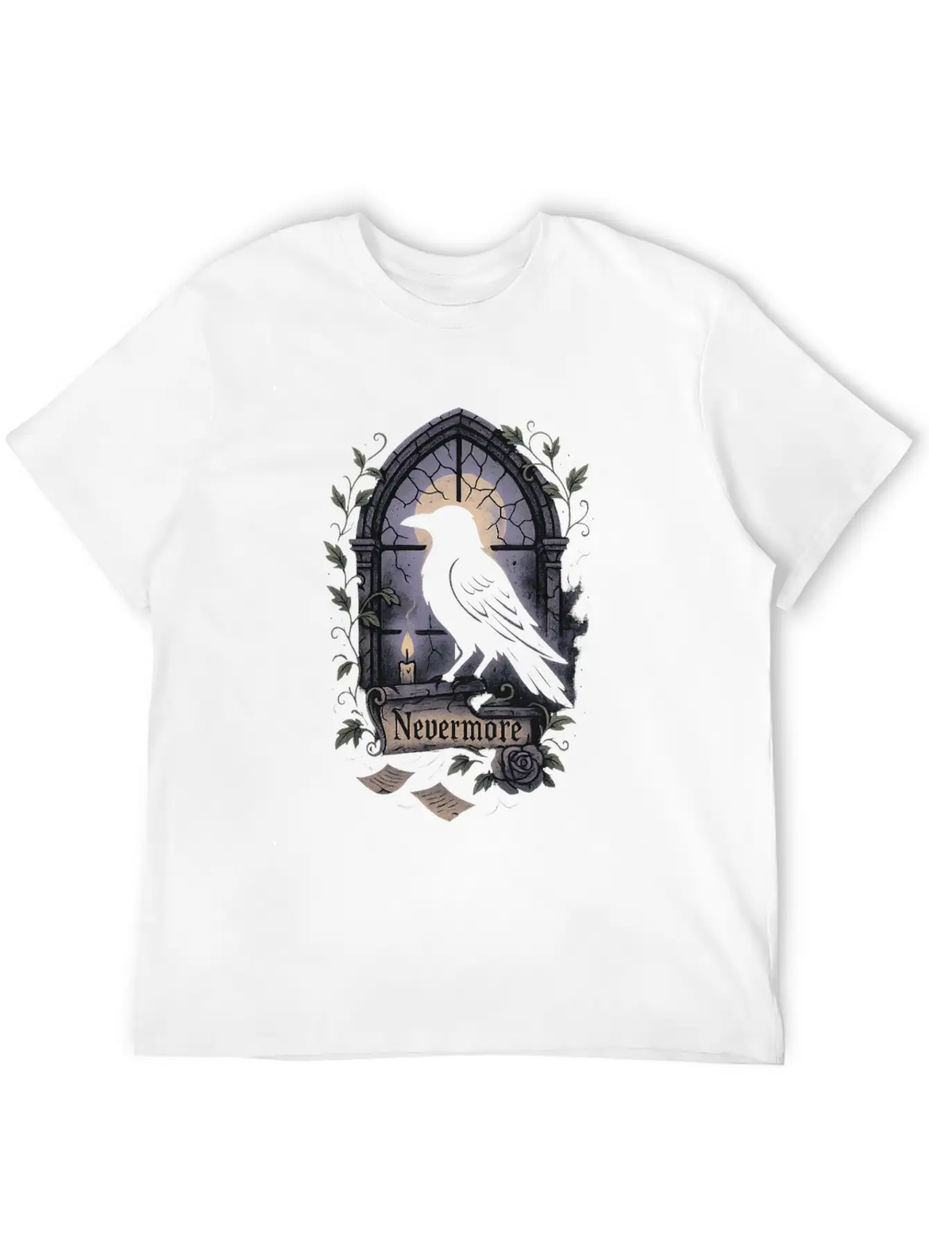 Haunted Window Raven Shadow Poe Poetry Comfortable Minimalist Graphic Tee – Summer Style Essential