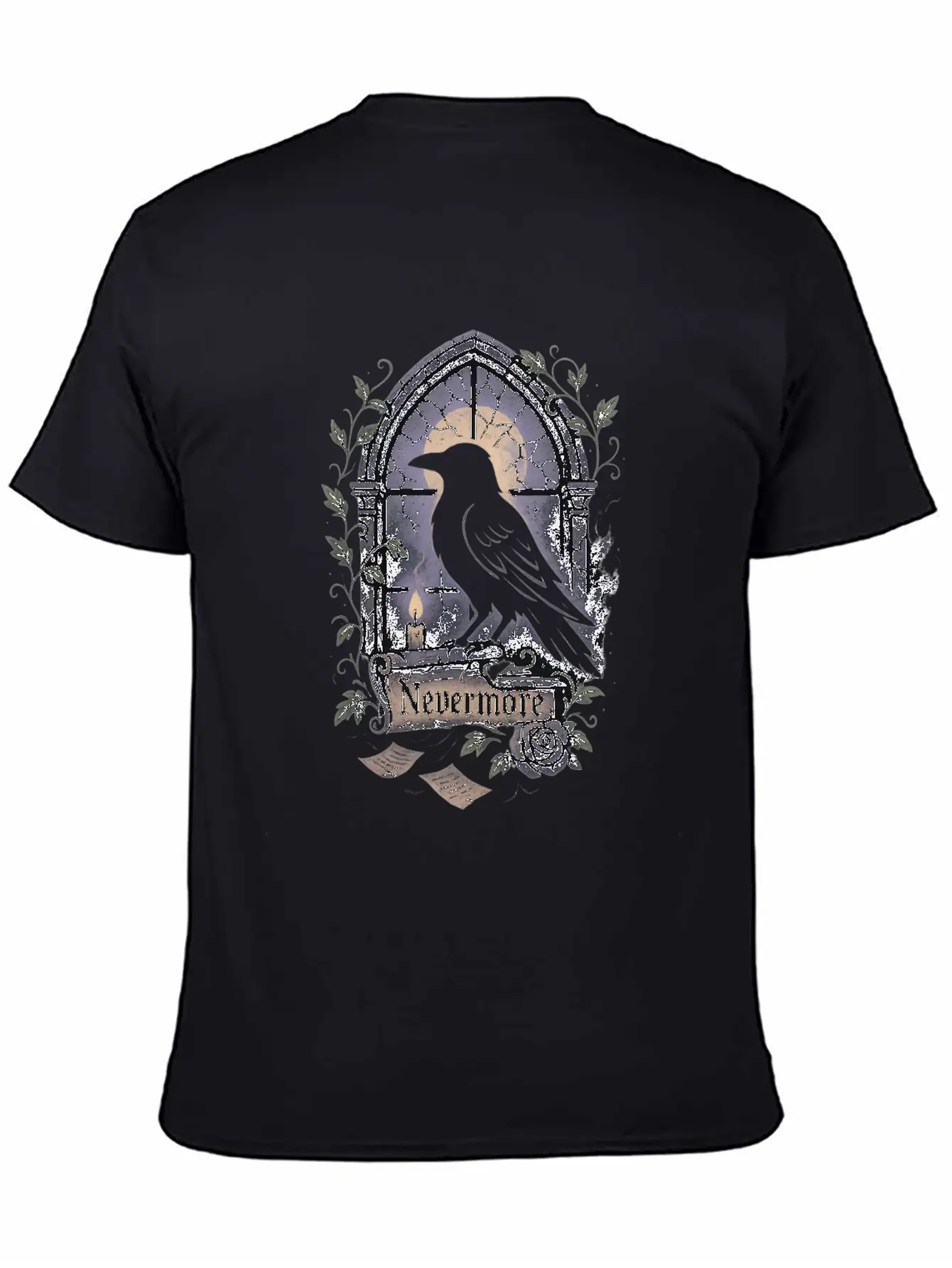 Haunted Window Raven Shadow Poe Poetry Comfortable Minimalist Graphic Tee – Summer Style Essential